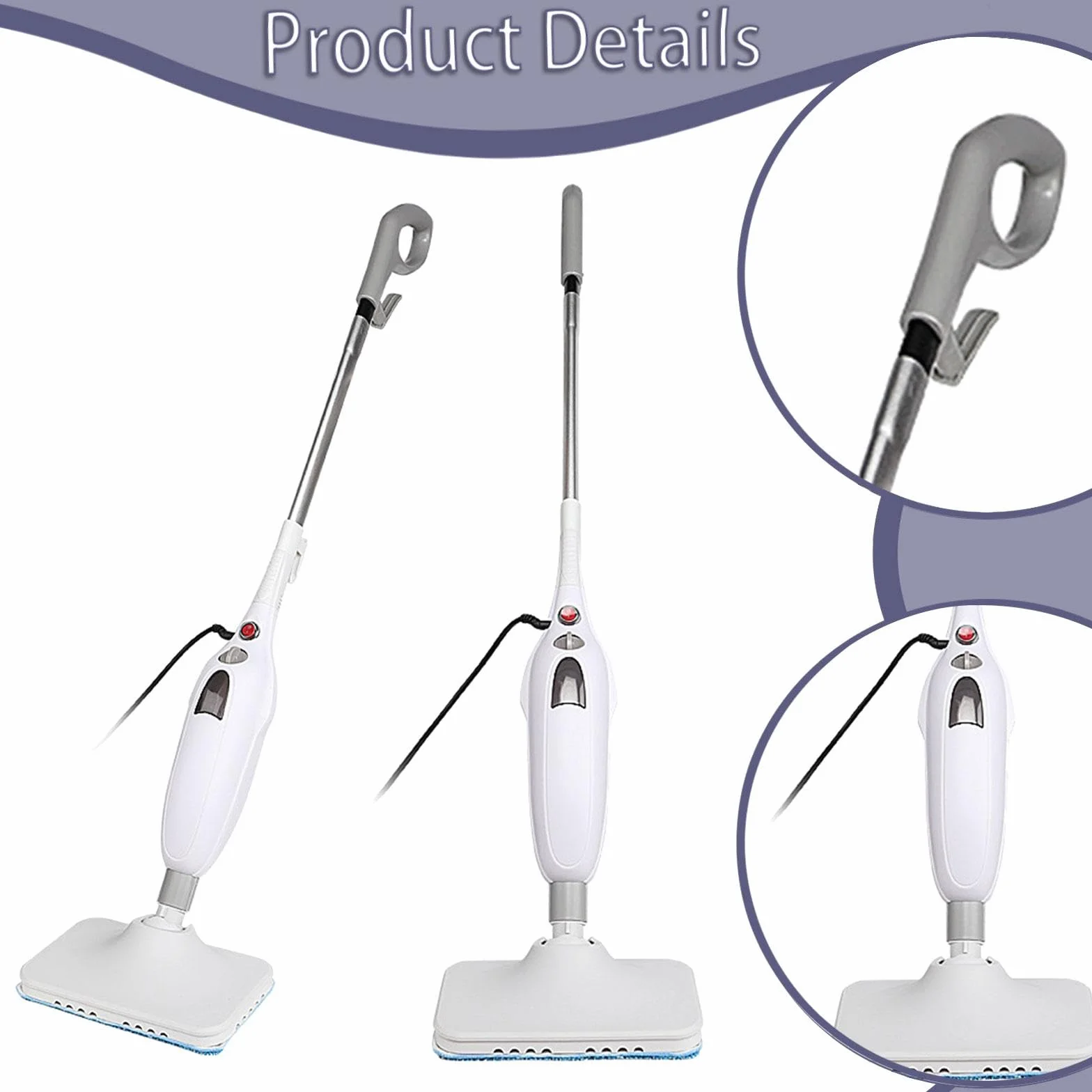 Steaming Mop de Limpieza Profunda Limpiador para Pisos y Alfombras Mopa Eléctrica Portátil Vaporizador Removible Adecuada para Familias y Ambientes