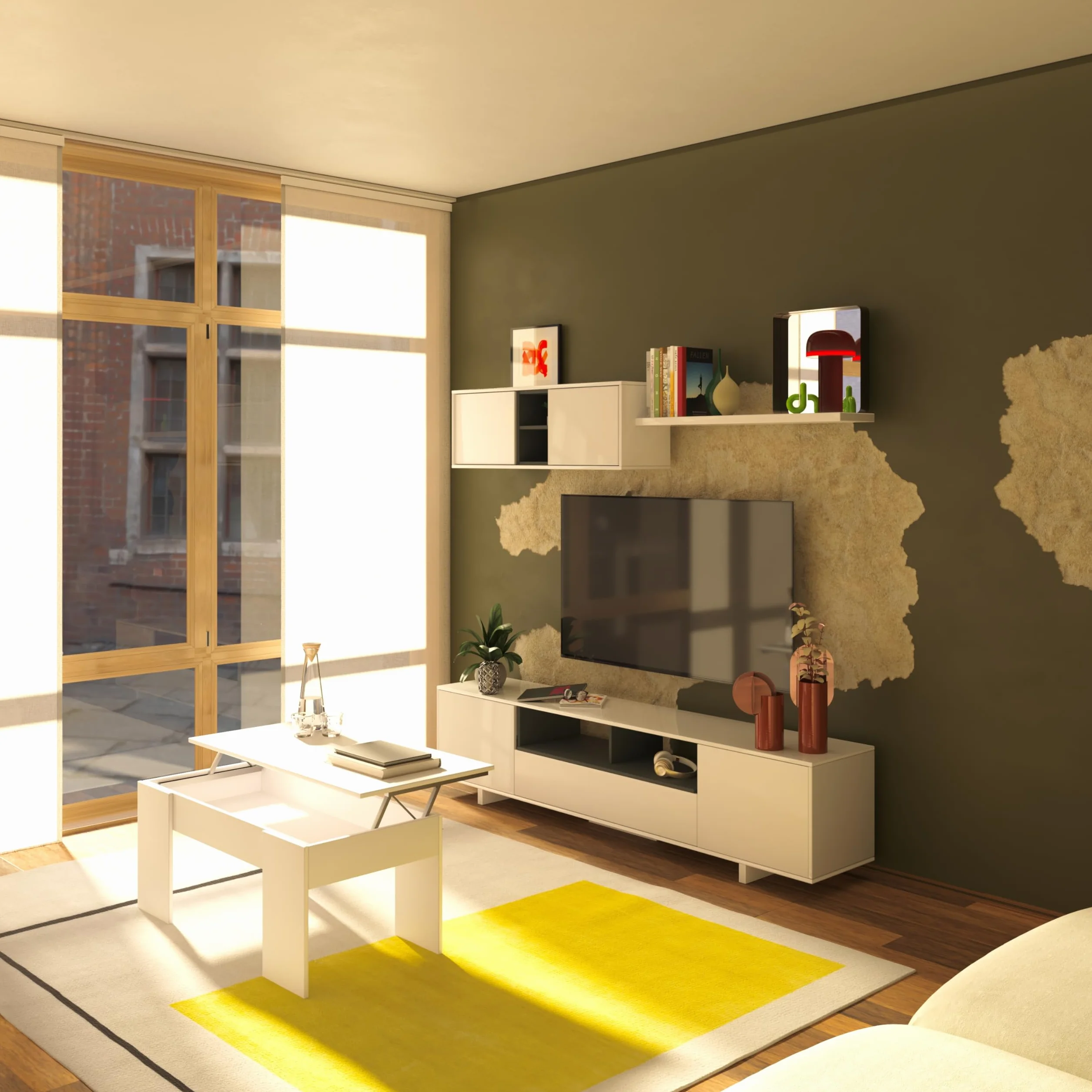 duehome | Mueble de Salon Moderno, Modulos Comedor, Modelo Kenzo, Acabado en Blanco Brillo y Gris Antracita, Medidas: 200 cm (Ancho) x 41 cm (Fondo) x 46 cm (Alto)