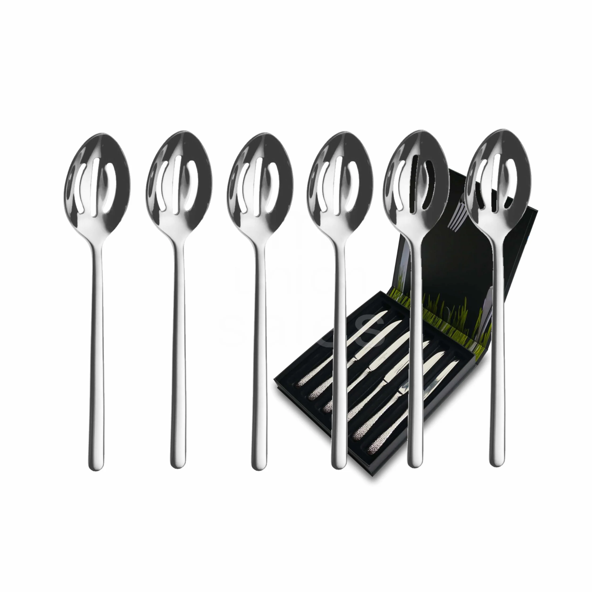 Picard & Wielpütz Ventura 6108 - Juego de 6 cucharas de oliva cortas en caja de regalo negra con cierre magnético