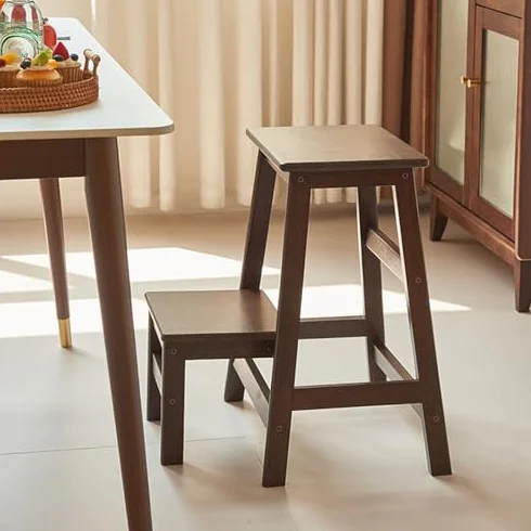 Taburete de madera de 2 niveles, diseño plegable que ahorra espacio para un alcance seguro en el hogar, cocina, biblioteca