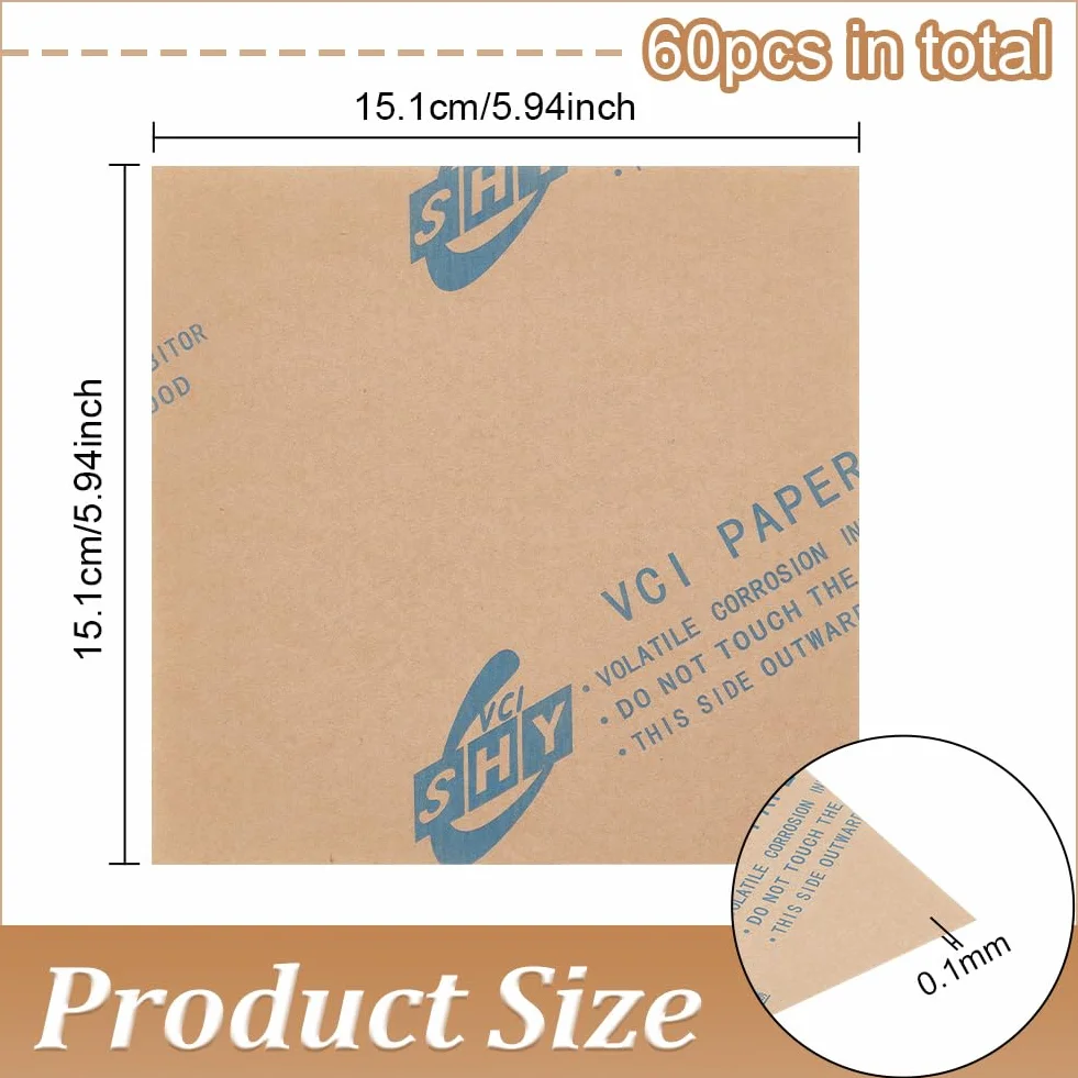 BENECREAT 60 hojas papel antioxidante 15x15 cm 0,1 mm anticorrosión para joyas metal