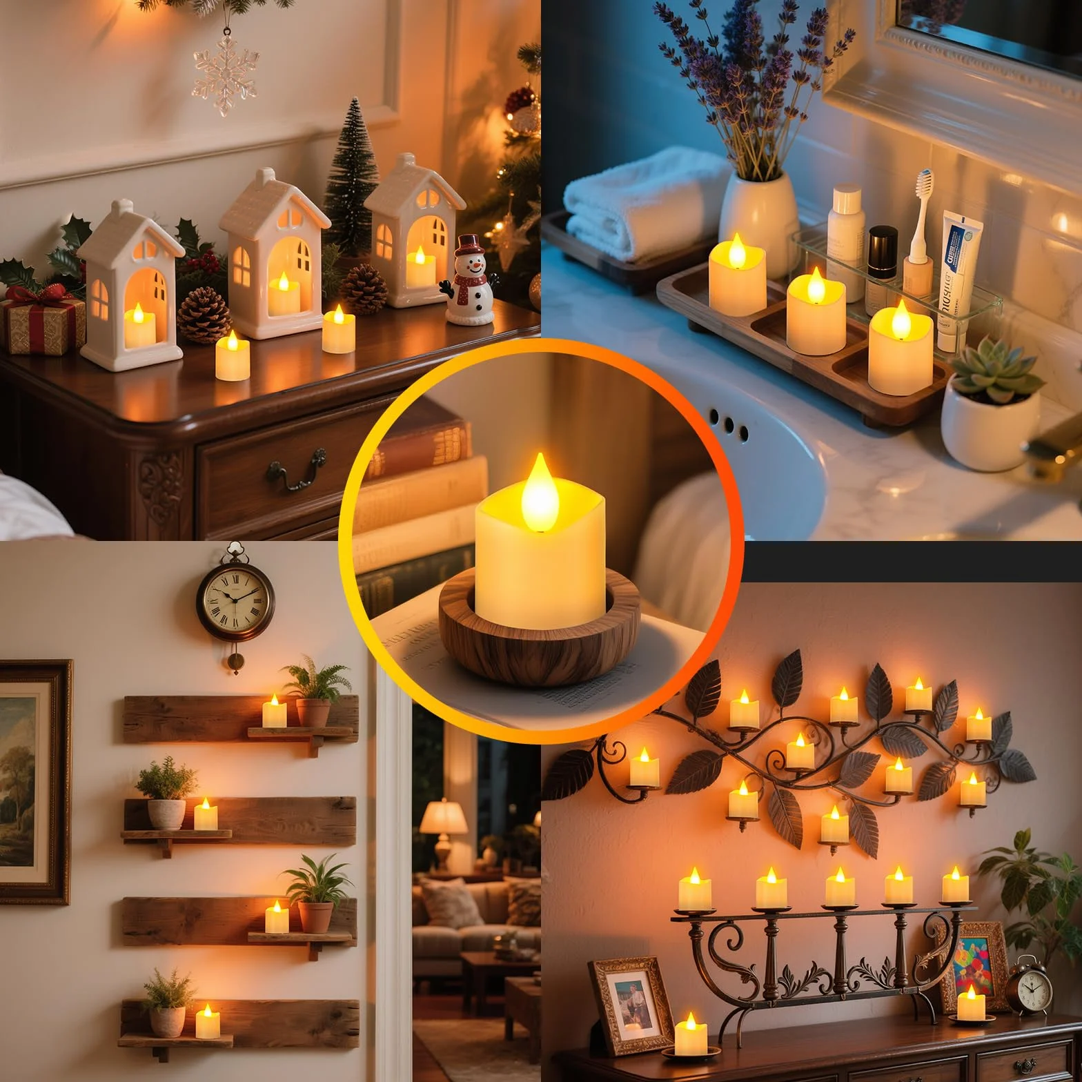Yme 12 Piezas Velas de Té LED Recargables USB con Base de Carga, Vela LED Efecto Llama Velas Electricas Decorativas con Mando a Distancia para Halloween Navidad Fiesta Hogar Cara Decoración