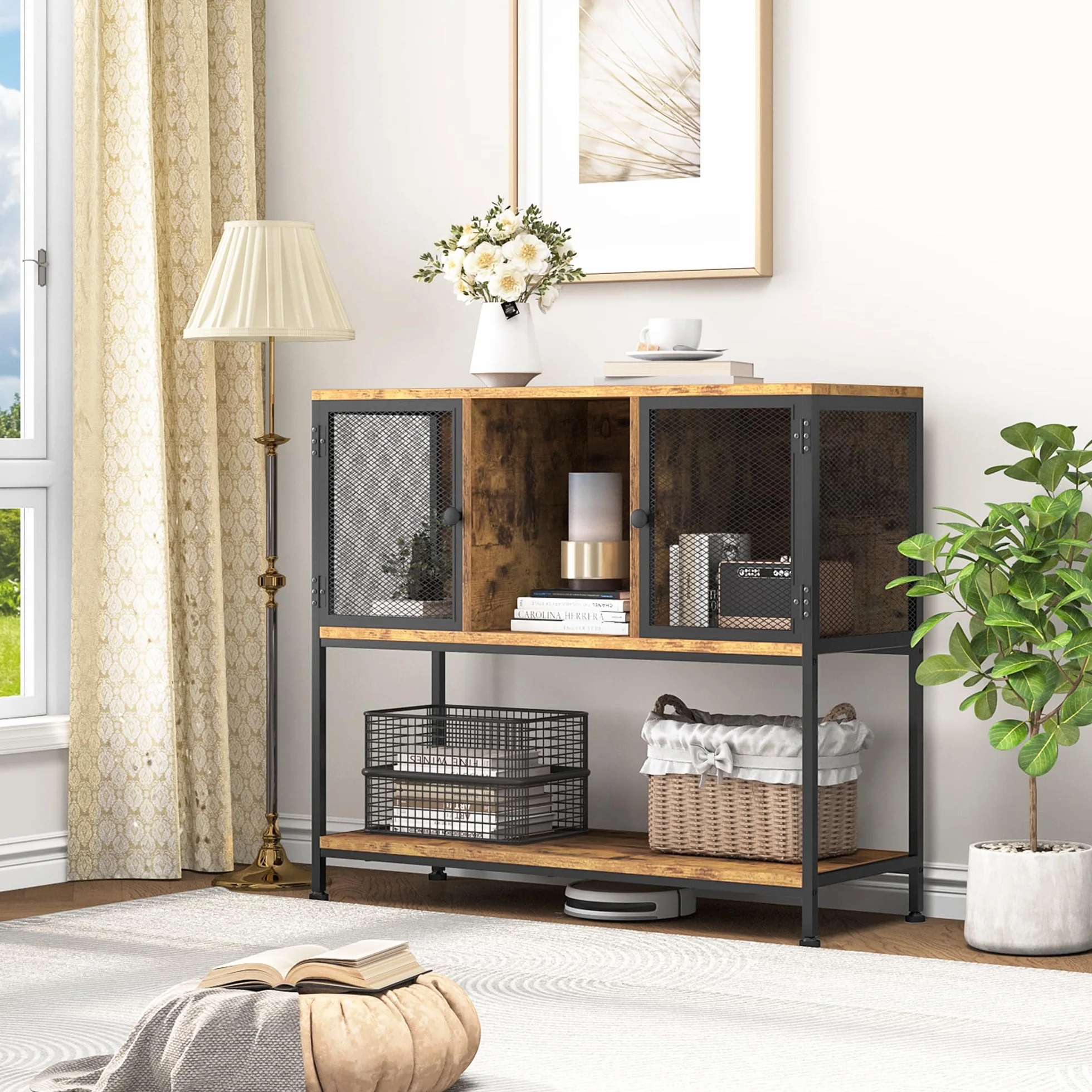 YITAHOME Gabinetes de Cocina con Soporte para Vino, aparador de Almacenamiento, gabinete de Vino Buffet, aparadores para Sala de Estar, armarios de Comedor, aparadores con 2 Puertas 100 x 85 x 35 cm