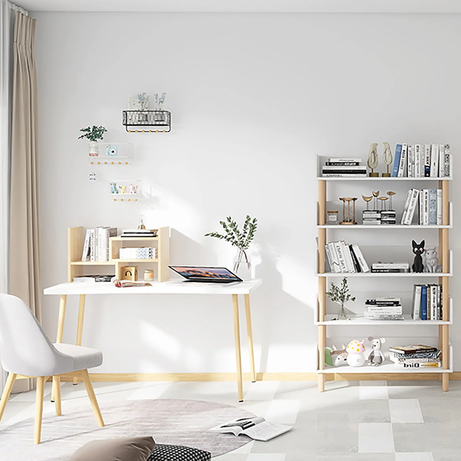 Estantería de exhibición de organización de estanterías de Madera para Dormitorio/Sala de Estar con Organizador de Almacenamiento de 5 Cubby - Linda estantería Independiente con Almacenamiento