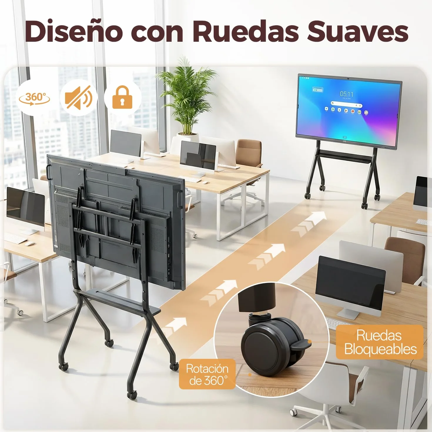 JAV Soporte para Pizarra Inteligente de 47”-65” con Rueda de Bloqueo de 360 para la Oficina o el Aula Moderna