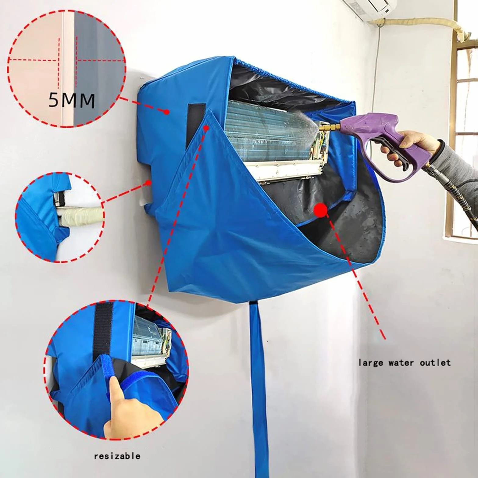 Funda impermeable para aire acondicionado con kit de limpieza, pistola de agua de alta presión y bolsa de limpieza para lavado de polvo, para un mantenimiento y protección eficientes