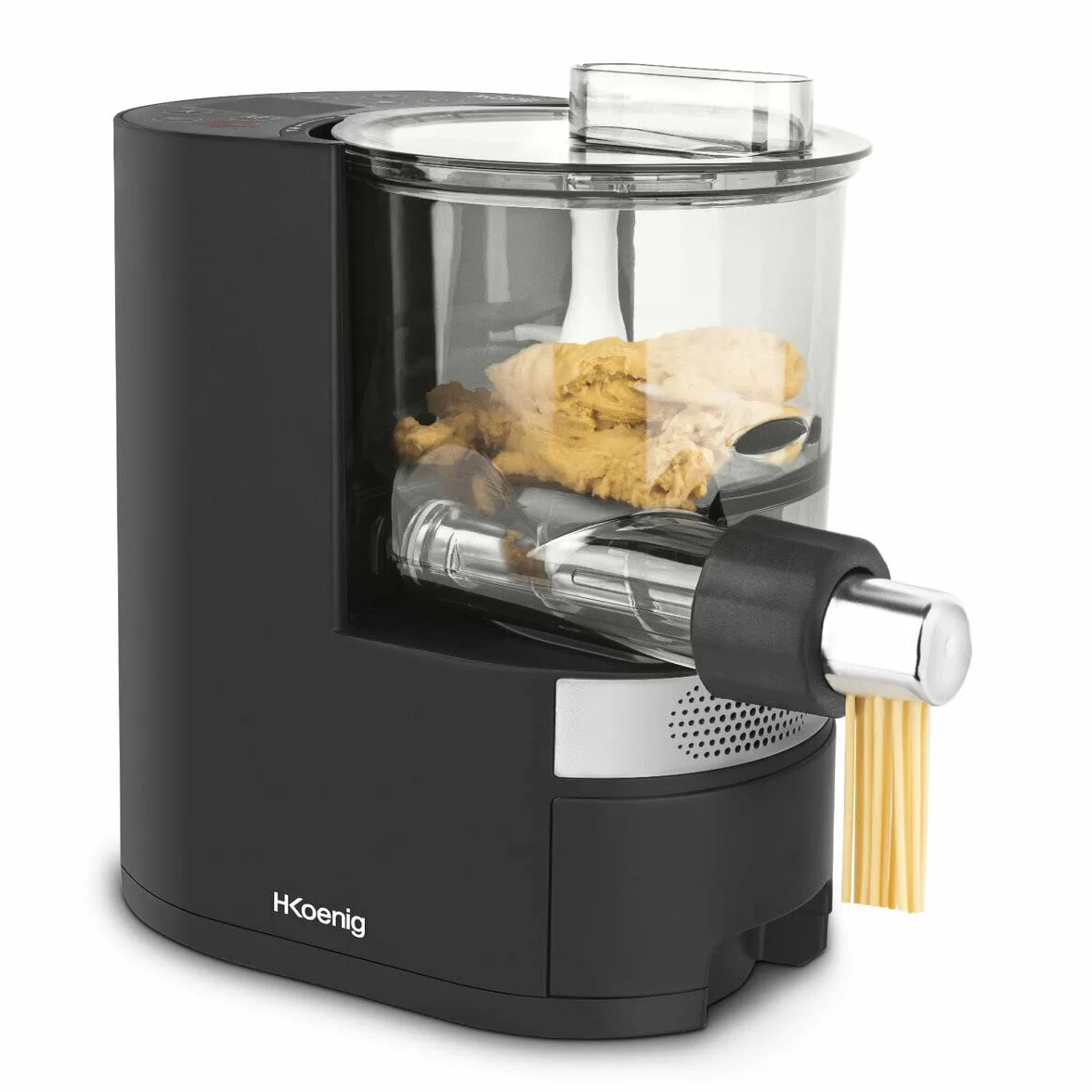 H.Koenig Pasta Maker HOMY90, 600g pasta, 375ml agua, 6 programas automáticos sin gluten, 7 moldes para pasta, balanza integrada, 220W