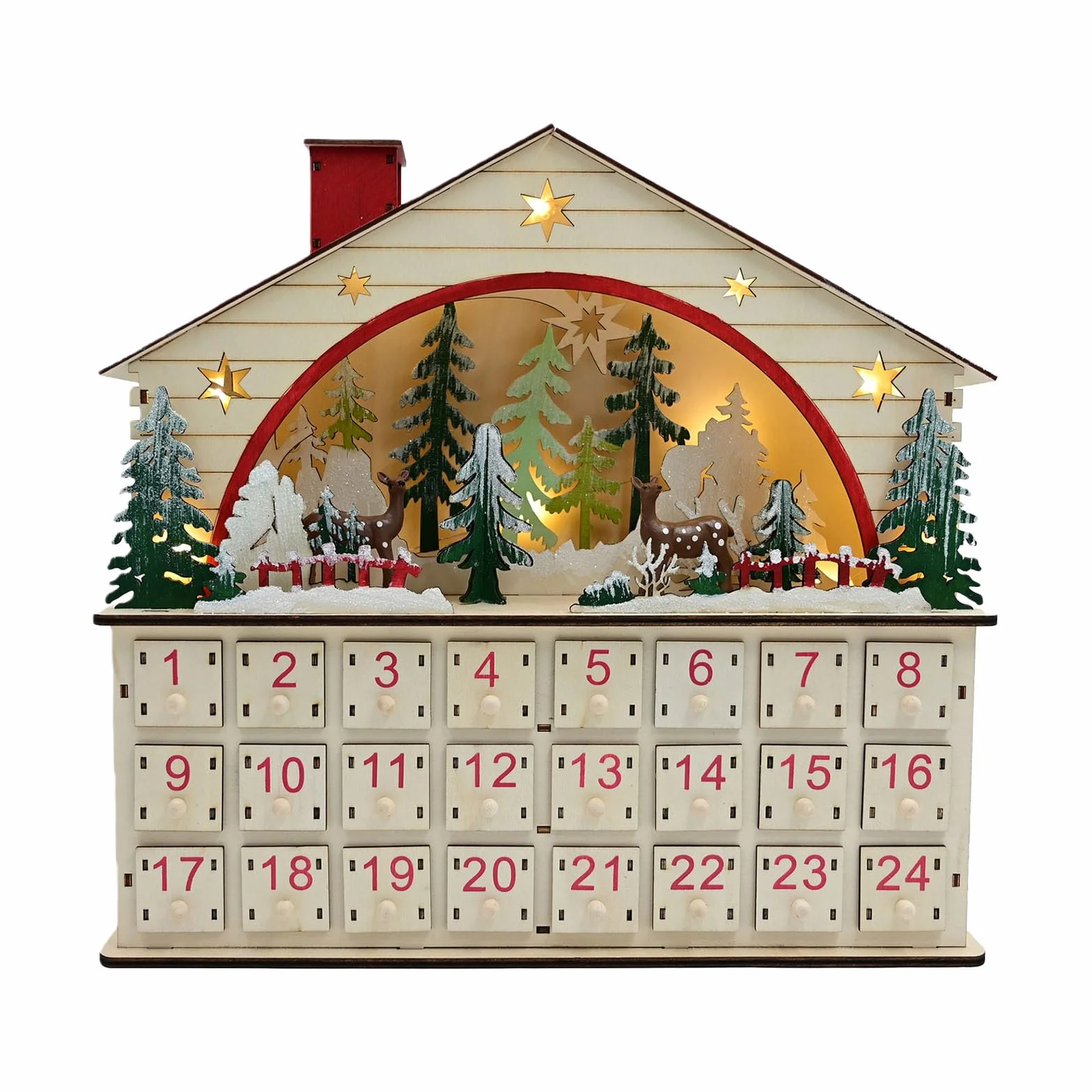 Calendario de Adviento de Madera Hecho a Mano con Luces LED, Cuenta Regresiva navideña con Pilas Decoración navideña Calendario de Adviento LED navideño de Madera con batería Hecho a Mano