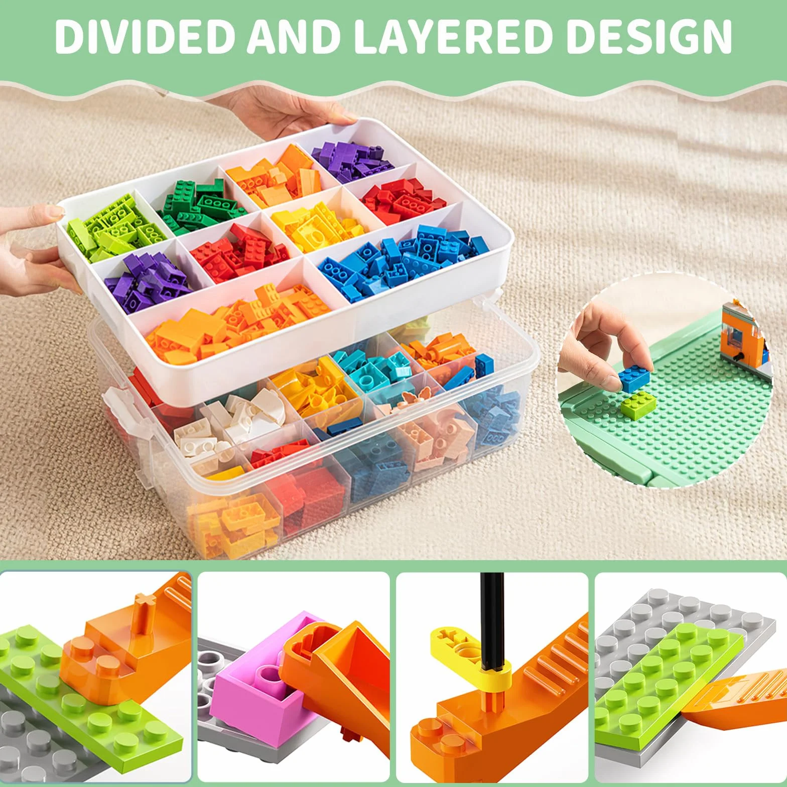 Cajas Almacenaje Lego Organizador Juguetes Transparentes 2 Niveles Bloques Construcción Rompecabezas