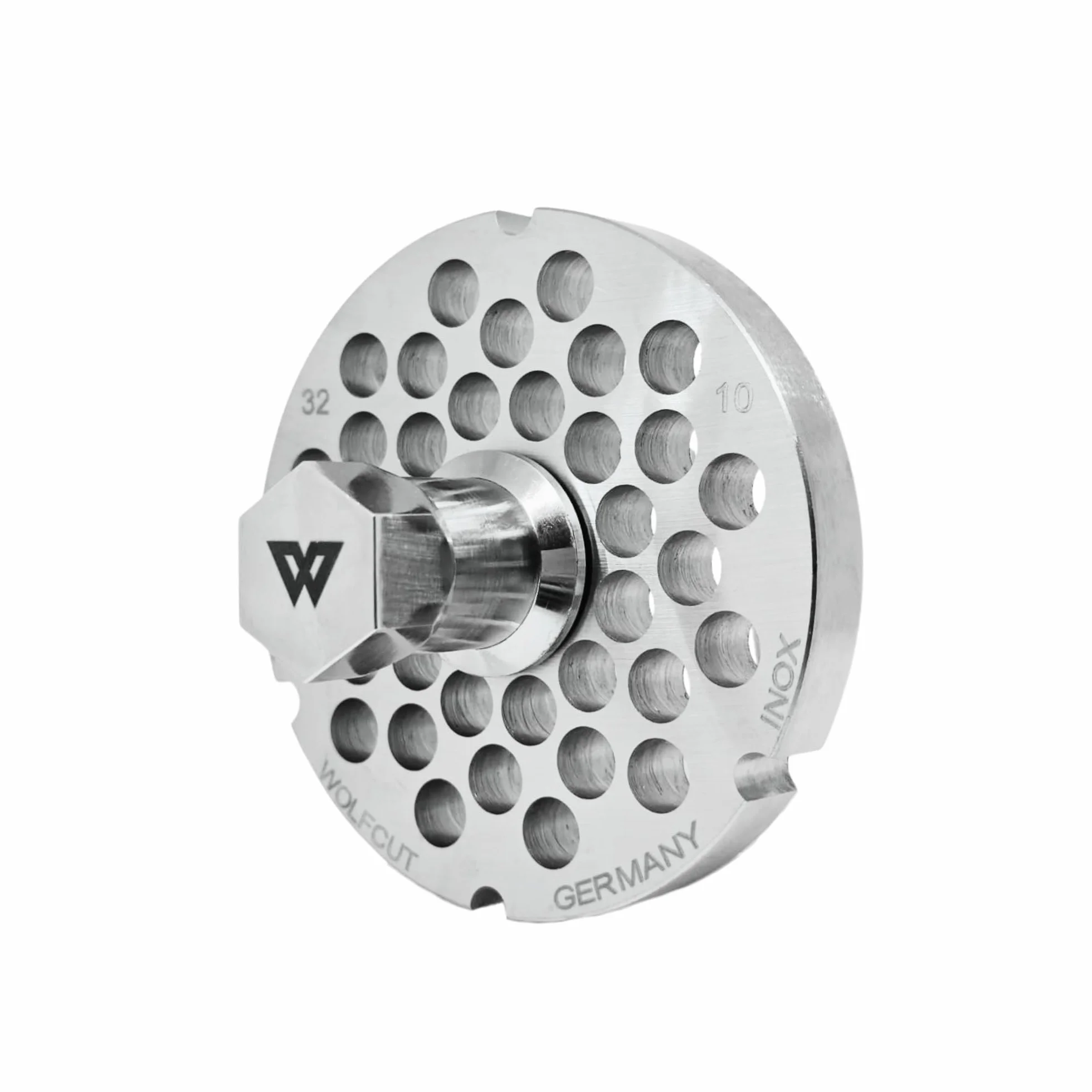 Wolfcut Inox Longlife - Cuchillas para picadora de carne (4 ranuras y rosca, incluye tapa de rosca, repuesto para/compatible con picadora Bizerba FW-N32, tamaños 32-10,0 mm)