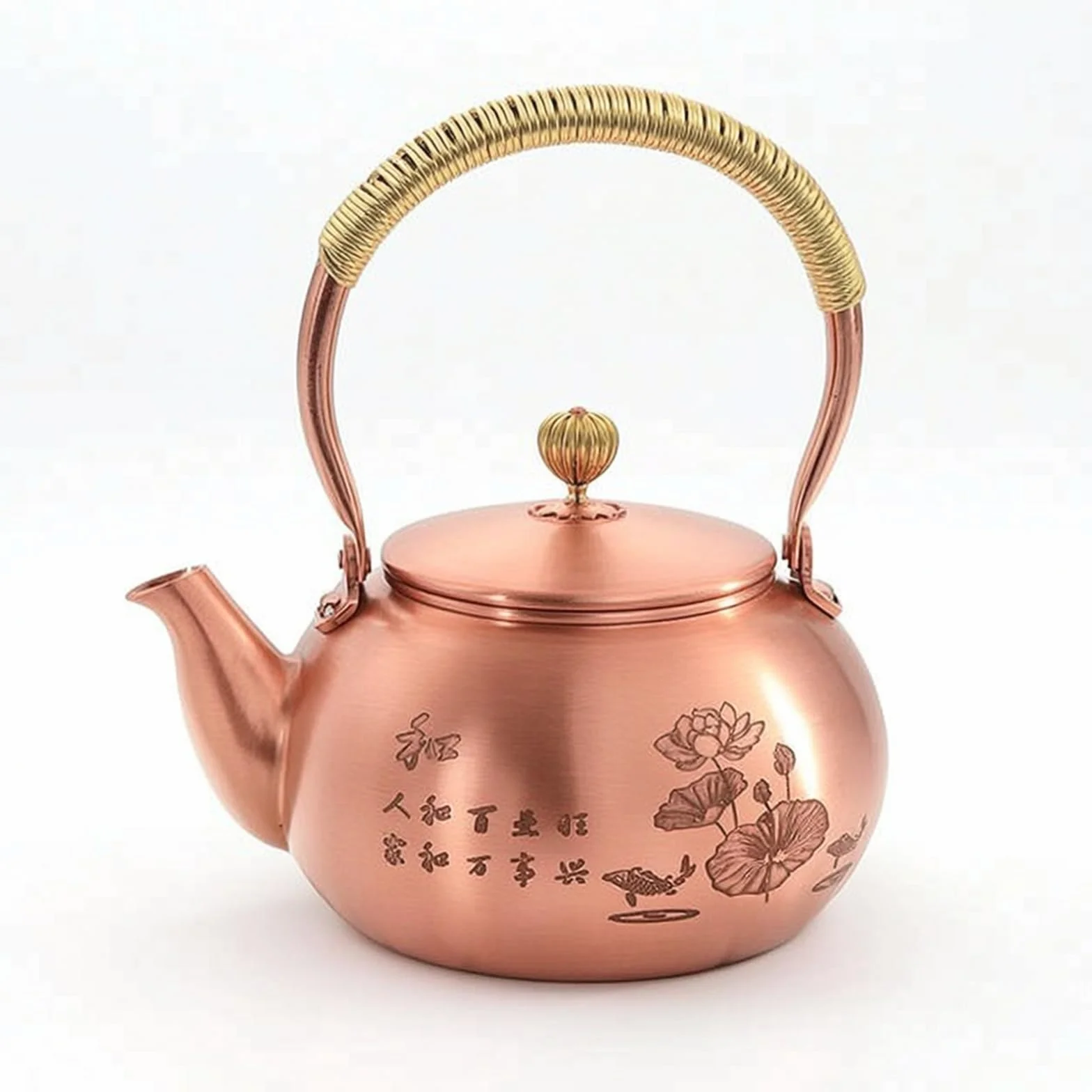 Tetera con Asa Tradicional Tetera Cobre Seguro Menaje para Aficionados l Té Té, 1200ml, Flor De Loto