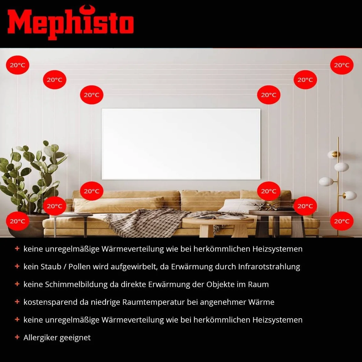 Mephisto Calefacción por infrarrojos, calefacción de pared y techo, ahorro de energía, calefacción eléctrica, incluye control remoto y termostato, control de aplicaciones Wi-Fi 300-1200 W, potencia en