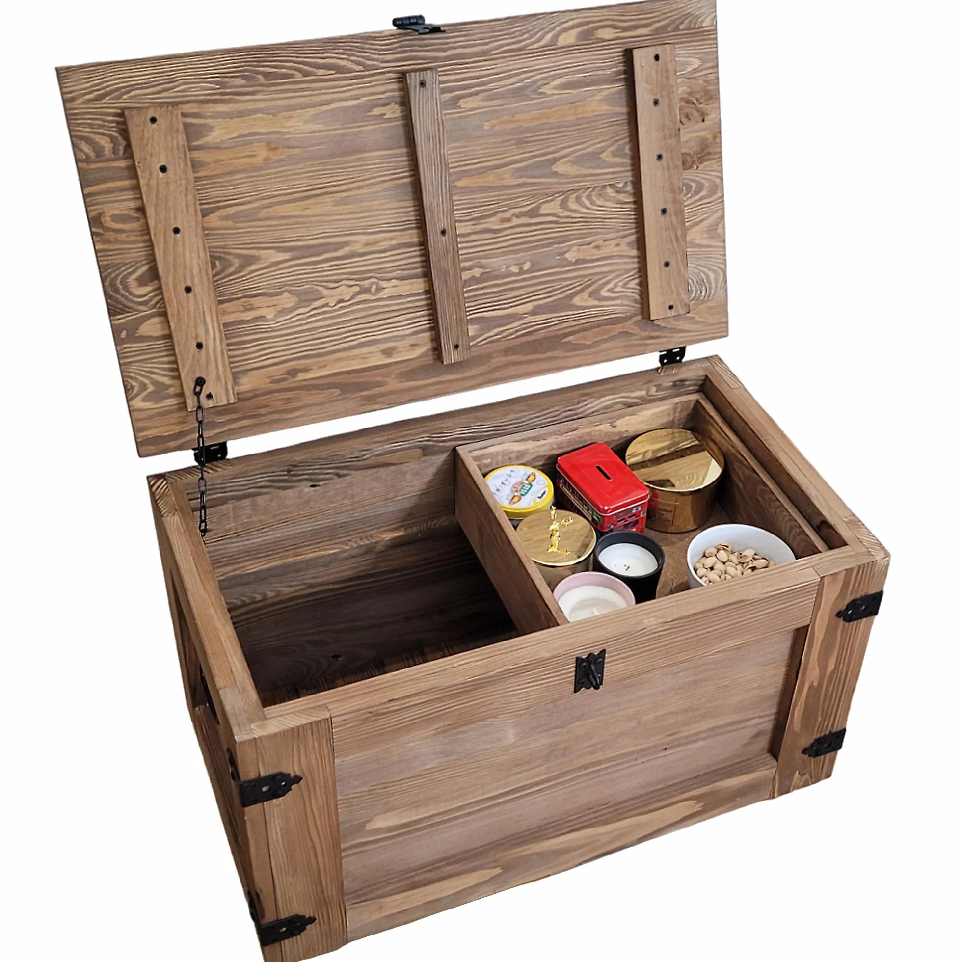 weeco Baúl de madera con estante móvil y ruedas, caja de madera con cajón deslizante, cofre del tesoro de madera, caja de almacenamiento con tapa plegable, 80 x 47 x 45 cm, 24 kg, color wengué