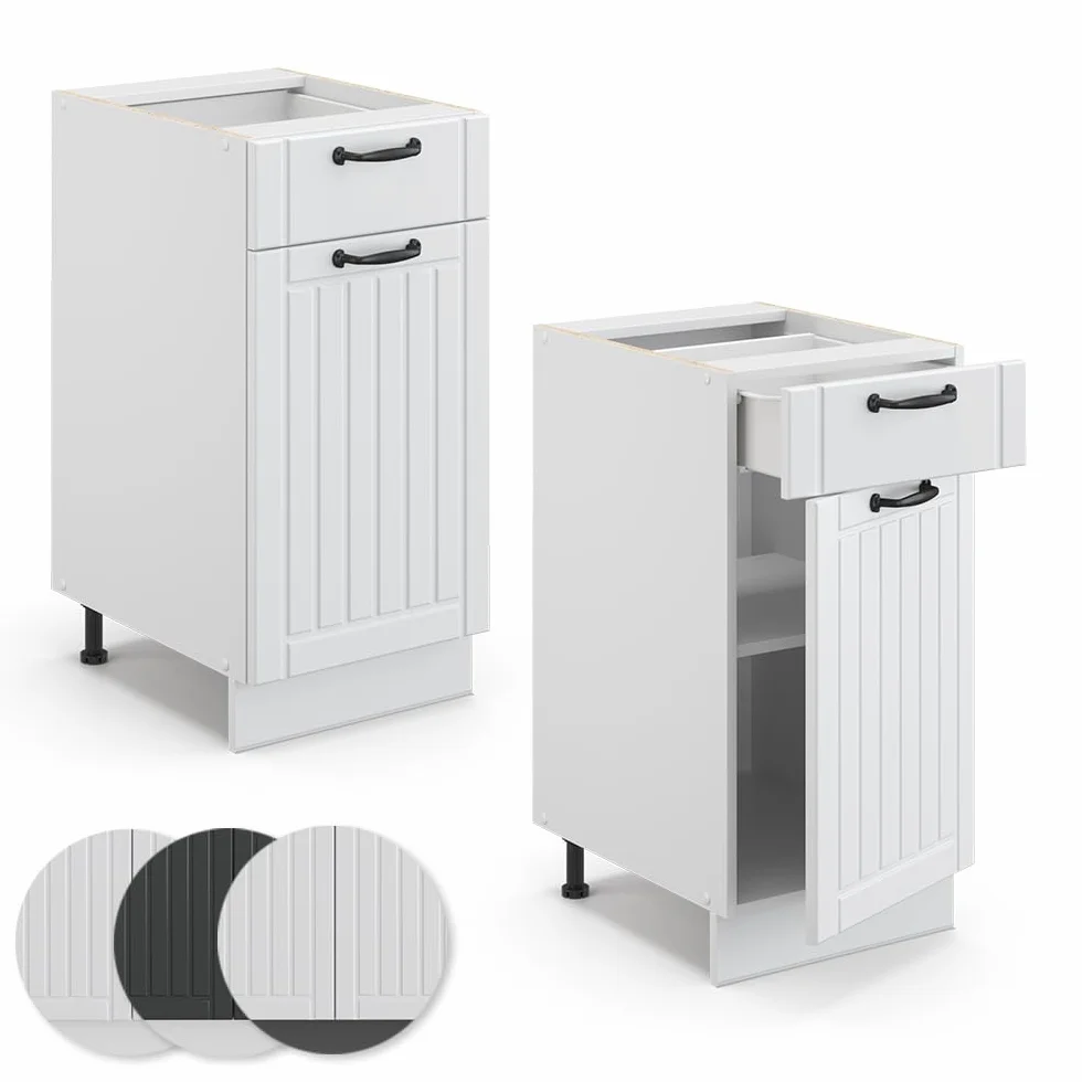 Vicco Mueble bajo de Cocina Fame-Line, Blanco casa de Campo, 40 cm sin encimera, para Combinar con Otros módulos de la Serie Fame-Line