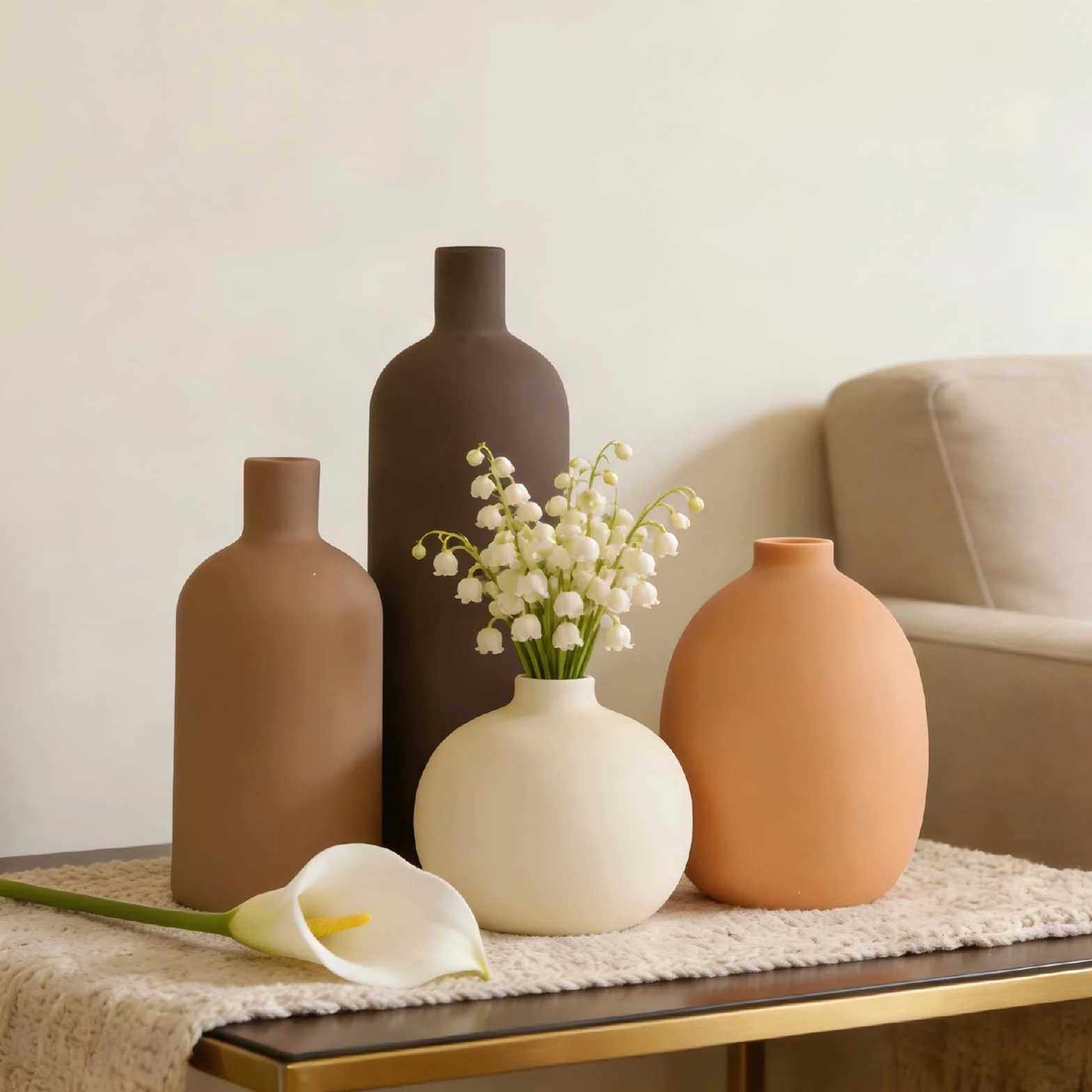 Juego de 4 jarrones de cerámica, acabado mate, interior impermeable, colores neutros, estilo moderno para decoración del hogar, regalos para novias, amantes, esposa, mamá u otros, jarrones decorativos