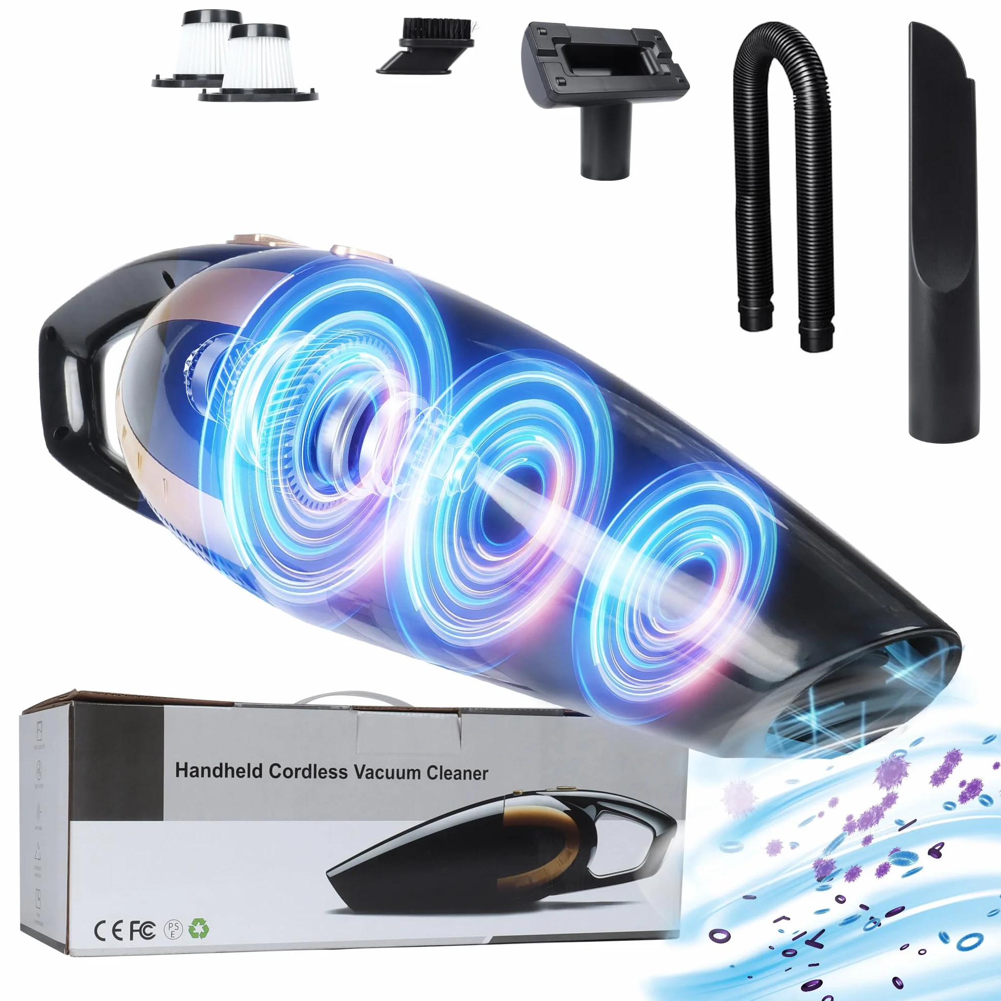 LIKE SHOW Aspiradora de mano inalámbrica y portátil, 15000 pa, aspiradora inalámbrica para coche, 120 W, mini portátil, recargable, batería