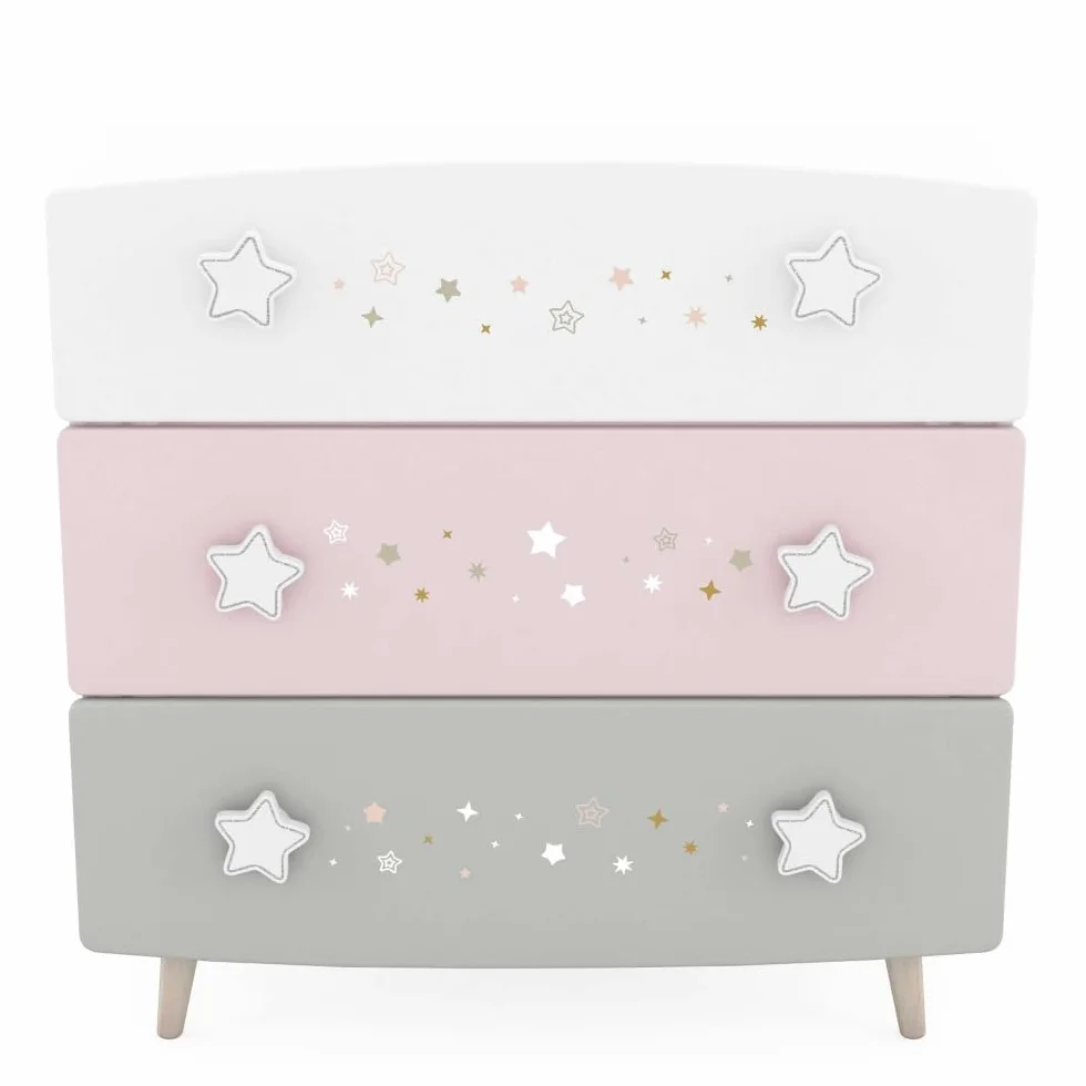 Befara CÓMODA Infantil Cosmos, Blanco Mate/Gris/Rosa, 87 x 41 x 86,5 cm, Comoda Infantil Rosa Gris
