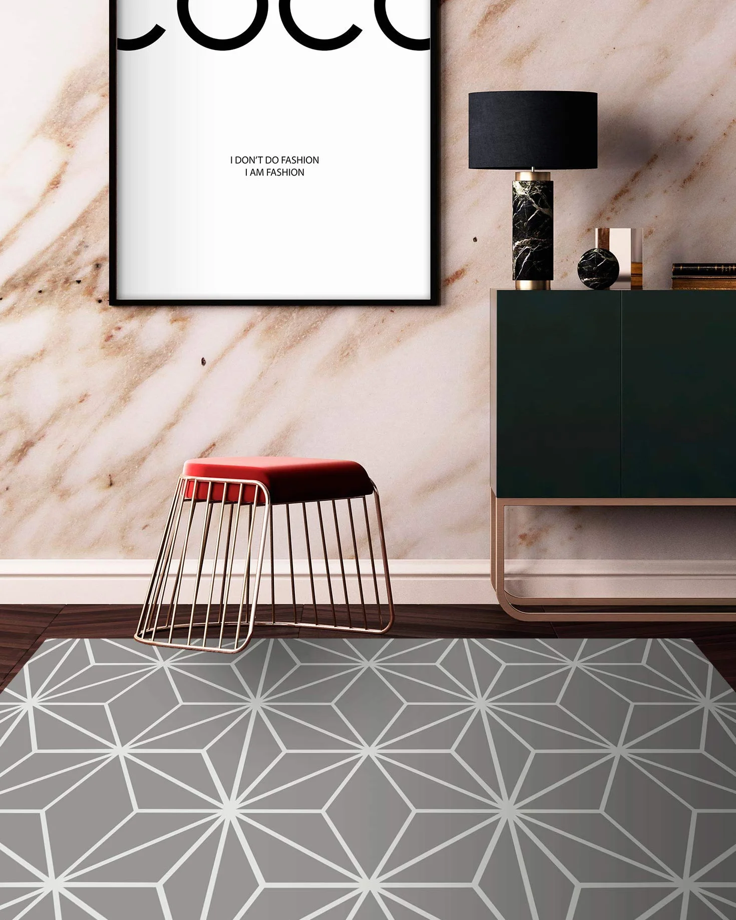 Panorama Alfombra Vinílica - Modelo Líneas Estrellas Gris 60x200 cm - Varios tamaños - Decoración Hogar, Cocina y Salón