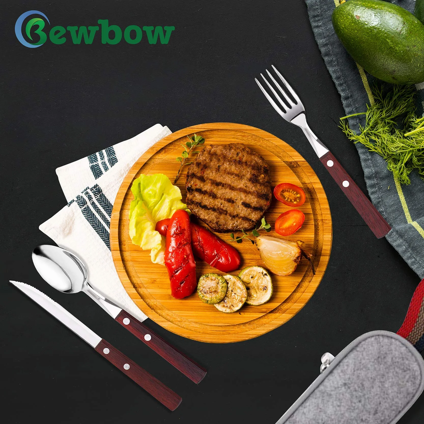 Juego de utensilios de viaje de acero inoxidable de alta calidad con funda, saludable y ecológico, 3 piezas, tenedor, cuchara, portátil, utensilios reutilizables con estuche