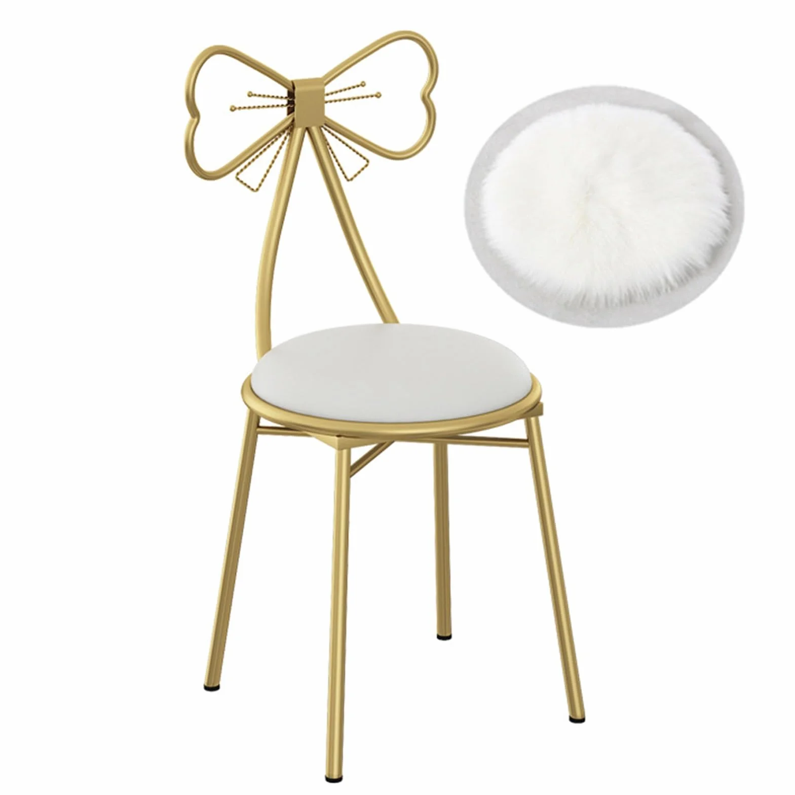Silla de maquillaje con patas doradas, diseño de mariposa de metal rosa, cómoda silla de vestir para habitación de niñas o tienda de ropa