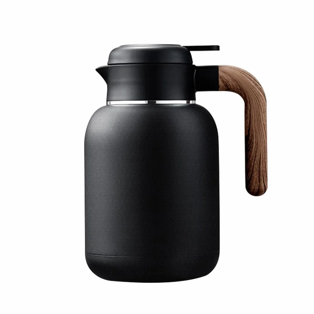 Jarra de café térmica de acero inoxidable, olla aislada a prueba de fugas para bebidas calientes, leche, café y té, aislamiento al vacío con mango de madera, capacidad de 2 litros