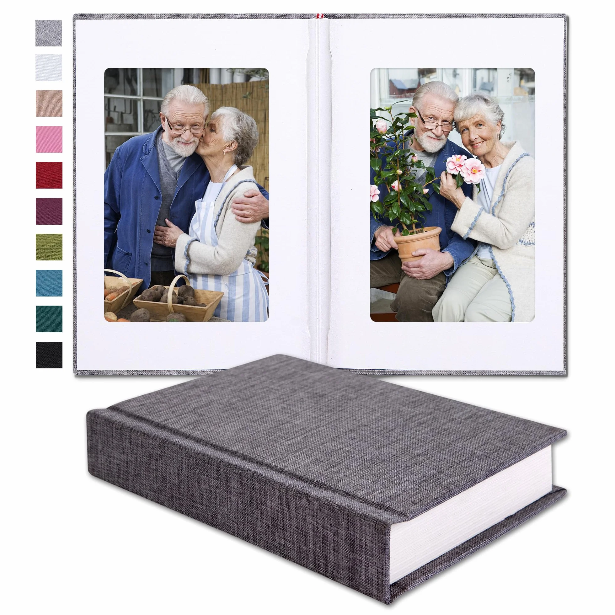 Pssoss Álbum de fotos pequeño de 10 x 15 cm con espacio para escribir, para 30 fotos, ideal para álbum temático de boda y álbum de fotos de bebé, color gris
