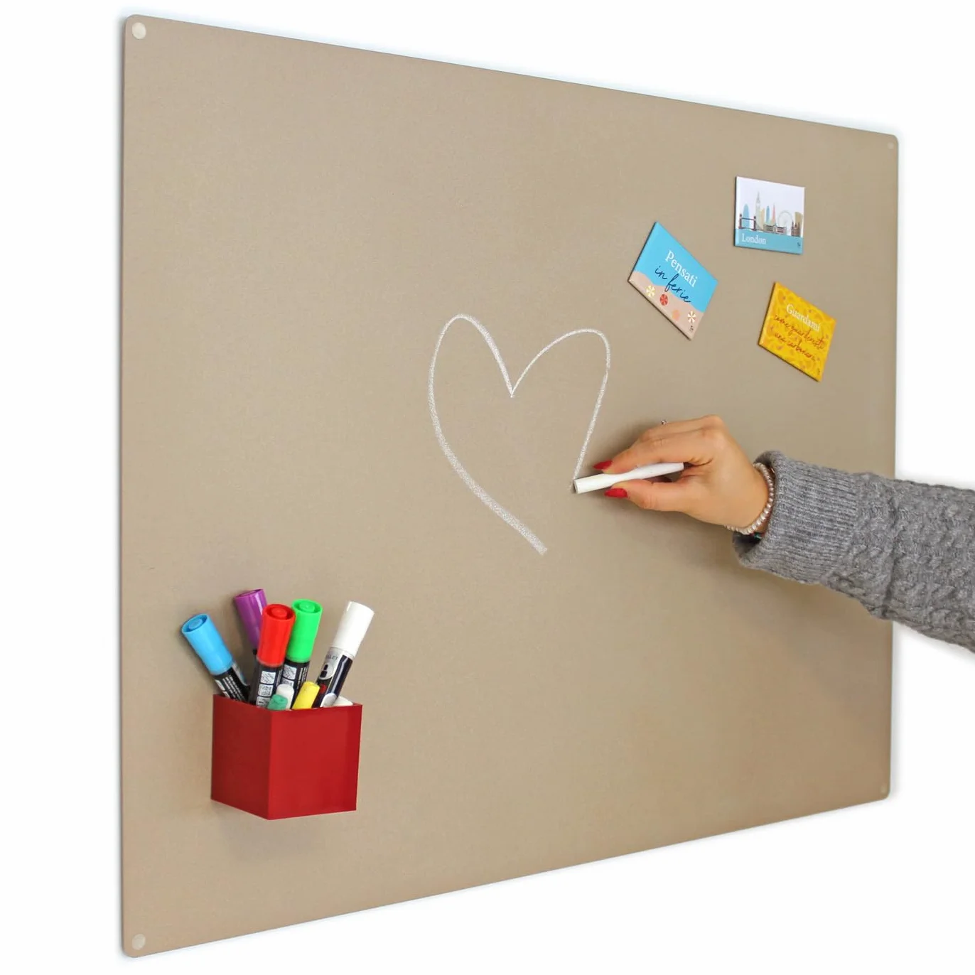 KalaMitica - Pizarra Magnética Grande de Pared - Tablero Imantado Escribible con Tizas y Borrable, Cuadro para Imanes - Beige, 74x57 cm