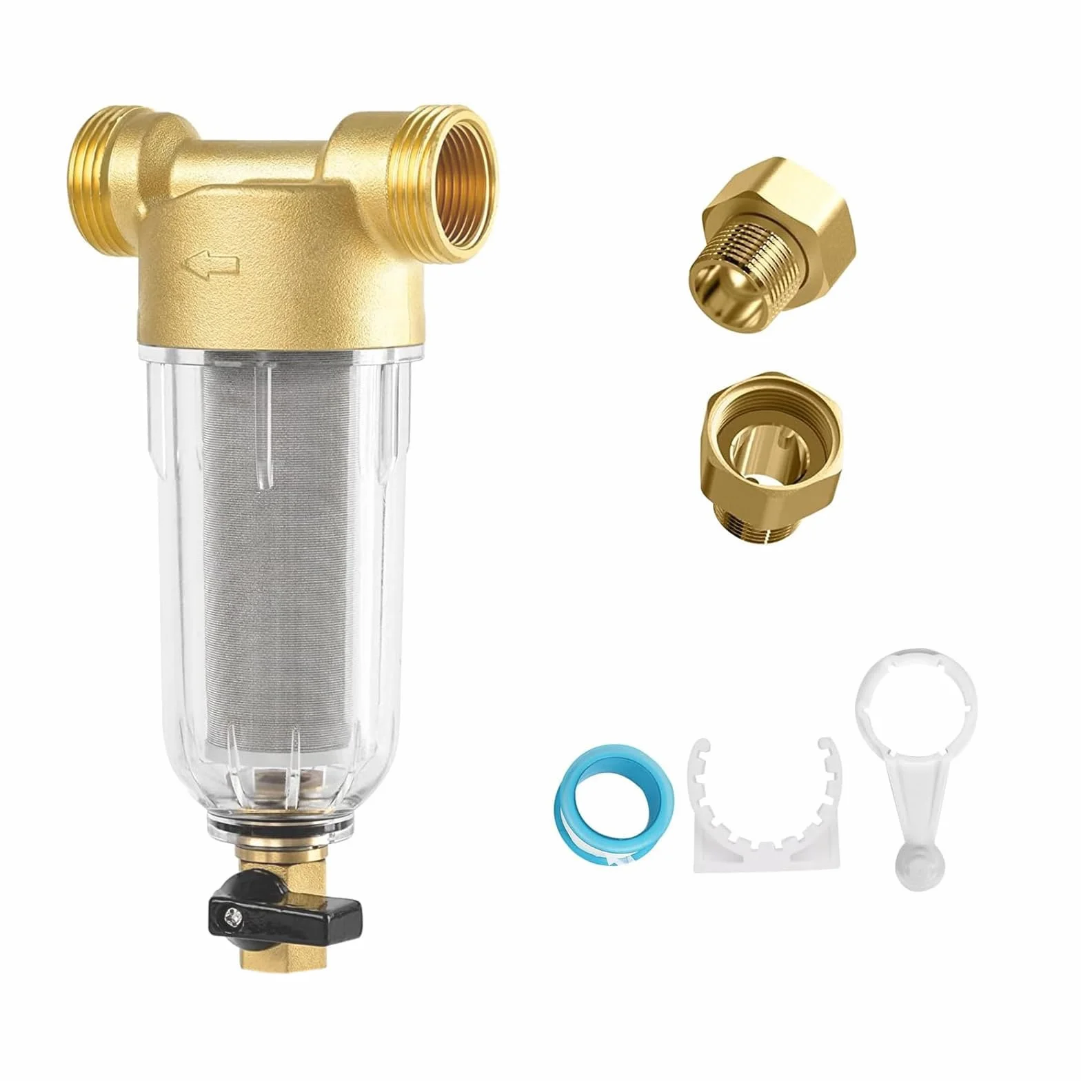 Filtro de agua reutilizable, prefiltro de agua de sedimentos de 1 pulgada, filtro de agua de sedimentos giratorio, filtro fino enjuagable para filtro de sedimentos de manguera de agua de pozo (con