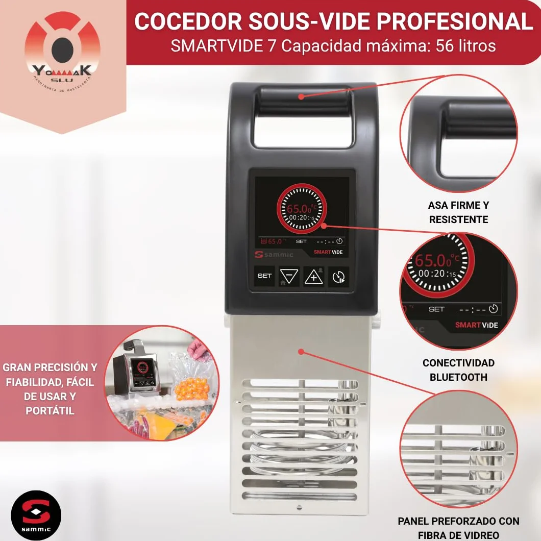 YOMMAK Cocedor Sous Vide Profesional Sammic Smart Vide 7 Premium | Roner Cocina Baja Temperatura | 56L 2000W Bluetooth | Roner Cocina al Vacío de Alta Precisión | Slow Cooker Circulador de Inmersion