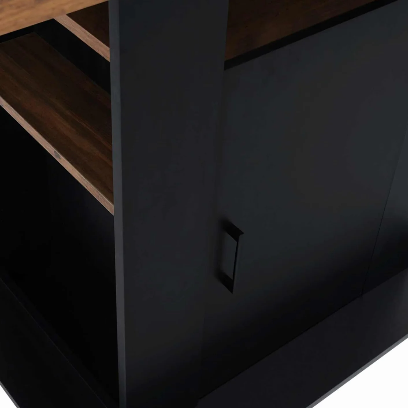 IDMarket - Ilot central UGO 110 cm madera negra y efecto madera oscura HAWKINS con almacenamiento