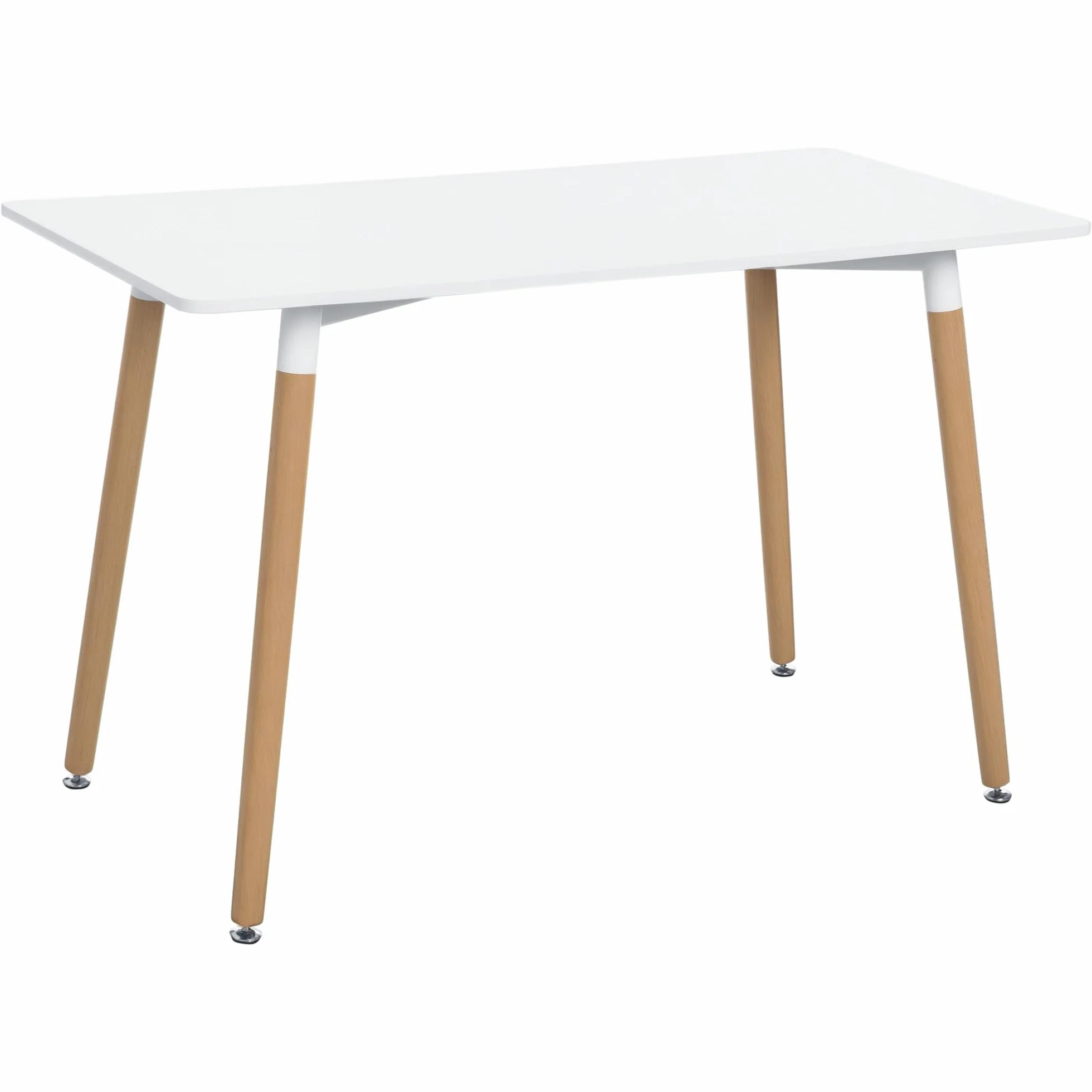 HOMCOM Mesa de Comedor Estilo Nórdico Mesa de Cocina 120x60x75 cm Blanco | Patas de Madera de Haya, Estructura de Metal