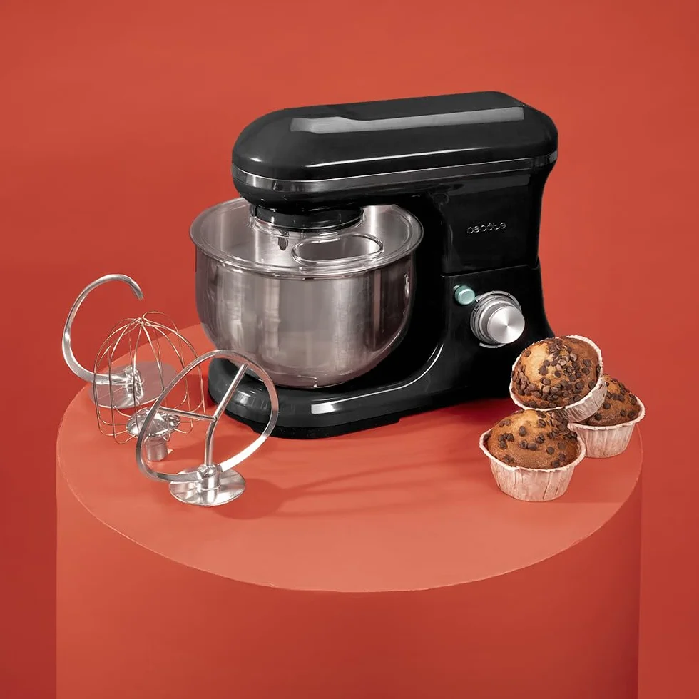 Cecotec Batidora Amasadora Cecomixer Merengue 5L 1200 Black, 1200 W en 6 Niveles, 5 Funciones, Movimiento Planetario, Diseño Elegante, Bol de Acero de 5 L y Accesorios para Batir y Amasar