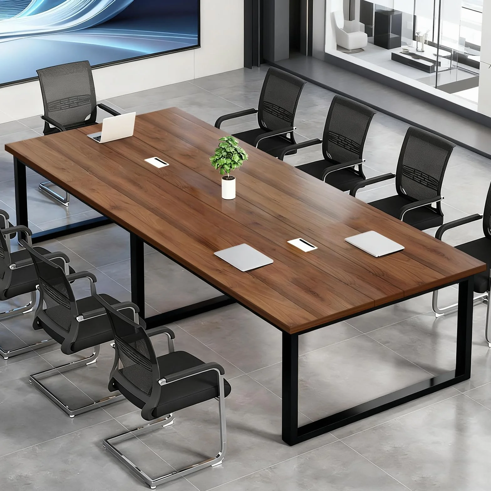 Mesa De Conferencias Grande - Mesa De Reuniones Para Oficina Con Tablero De Madera Maciza Y Caja De Cable, Escritorio Largo Para Sala De Juntas O Formación, Múltiples Colores (sillas No Incluidas)