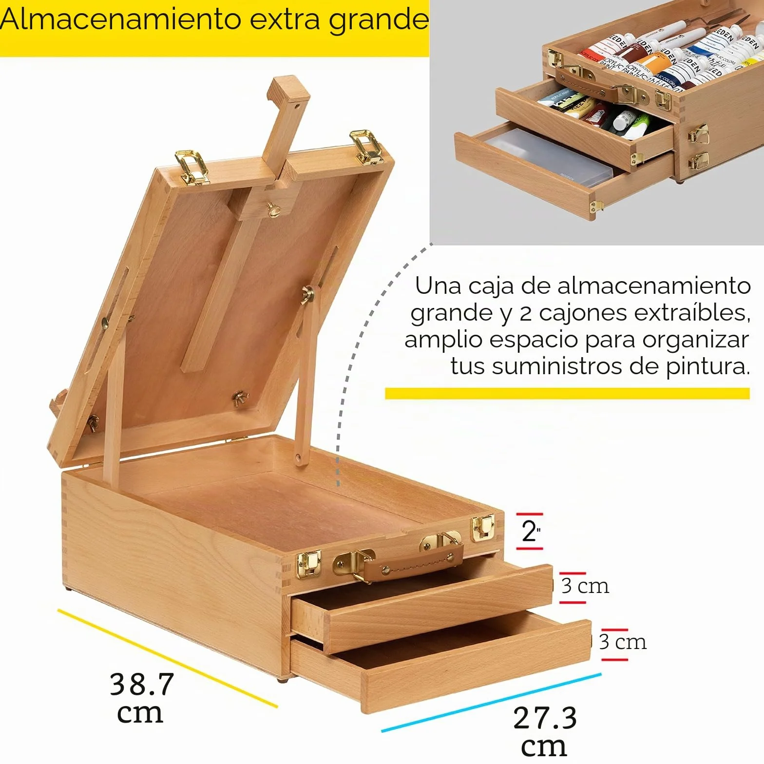 Artist - Caballete de madera de haya, multifunción, ajustable, con 2 cajones y 1 paleta de pintura para artistas PleinAir, estudiantes de arte y principiantes