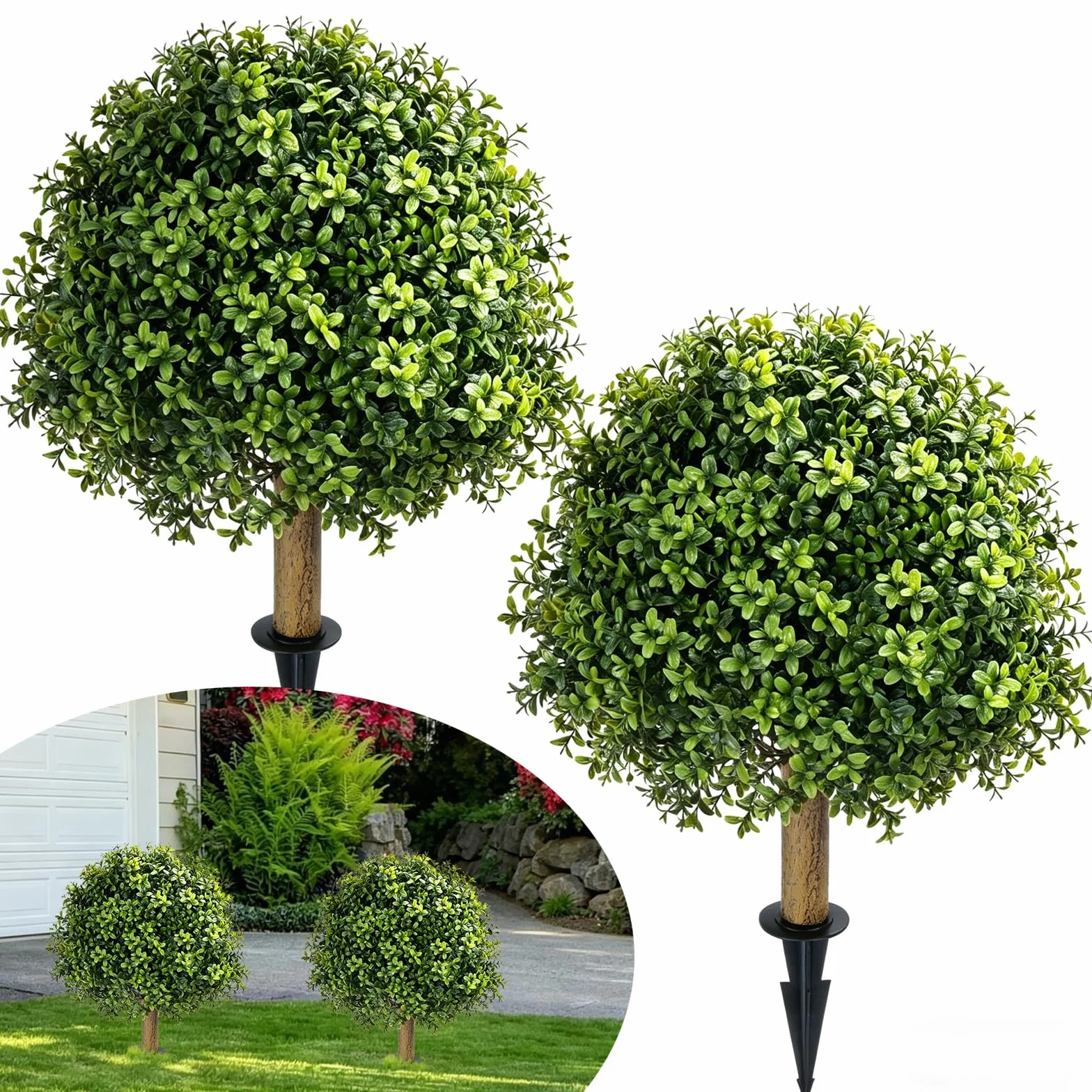 2 Piezas Bola de Boj Artificial 60 cm Plantas Artificiales Exterior Resistentes UV Topiarios Artificiales Realista con Esquejes para Deco Exterior Jardin Balcón, Verde
