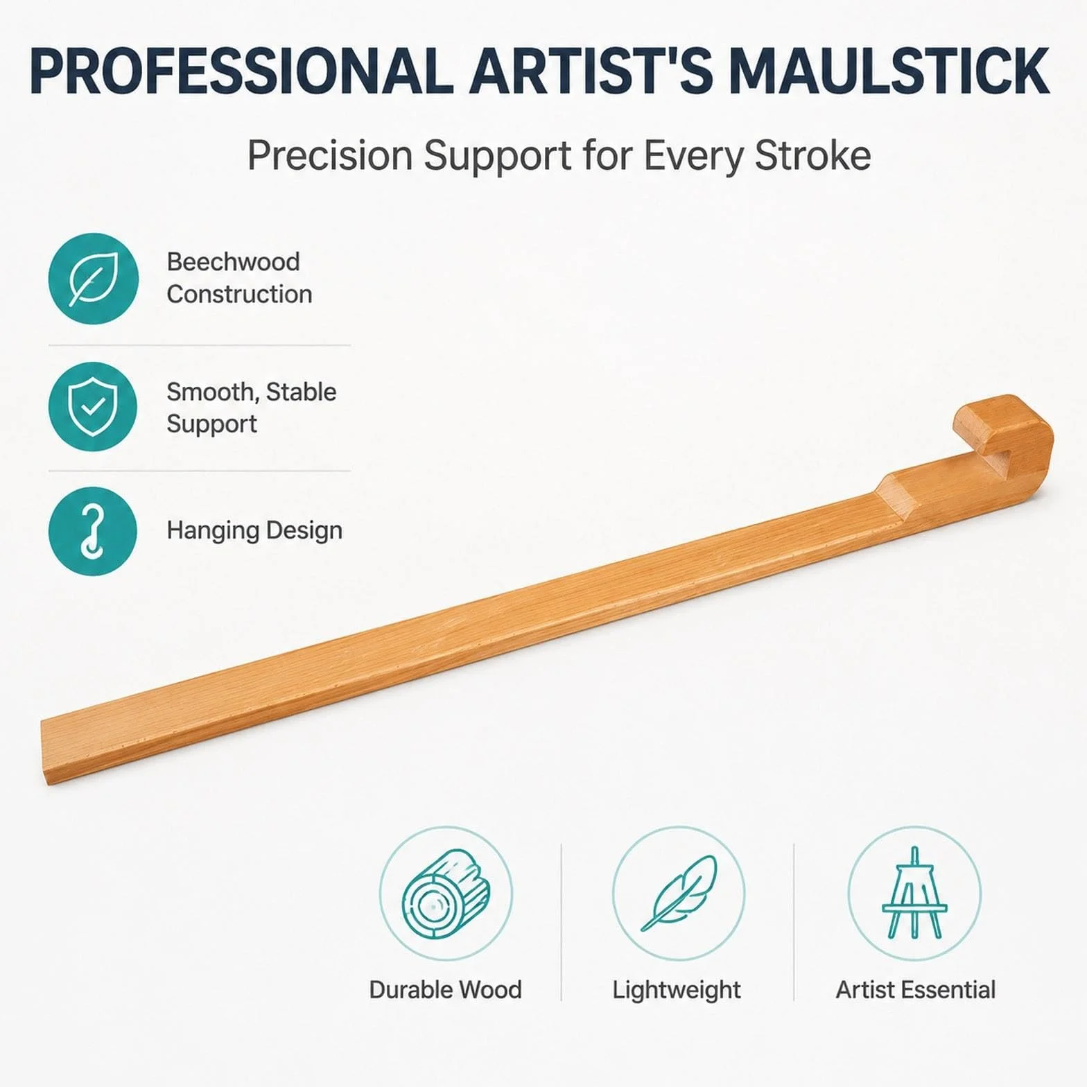 Soporte de Mano de Madera para Pintor, Varilla de Apoyo para Dibujo con Construcción de Madera Confiable Y Gancho Innovador, Adecuado para Pintura Al