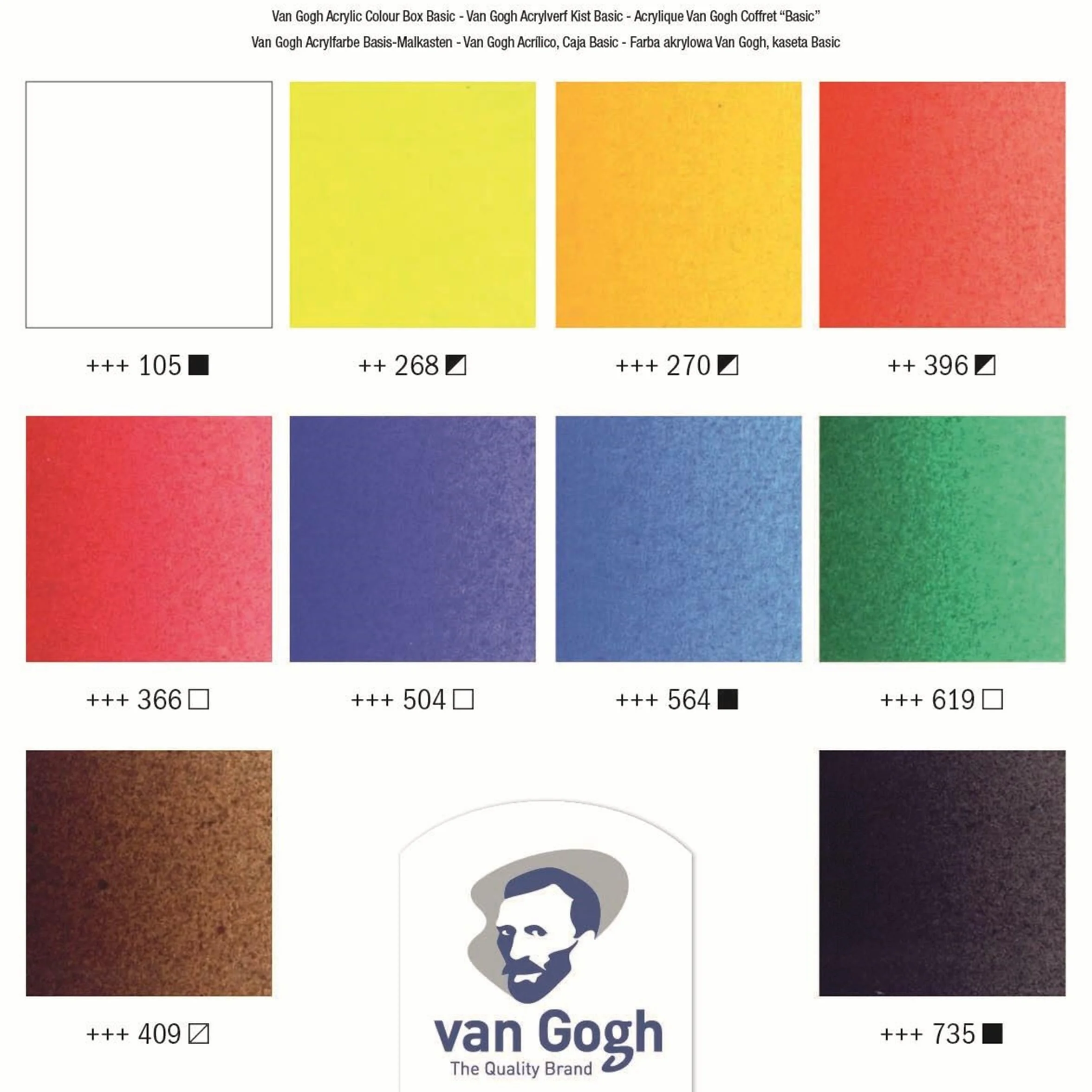 CAJA ACRILICO VAN GOGH BASICA - Set de pinturas acrílicas en una caja de madera básica con 10 colores en tubos de 40 ml + accesorios