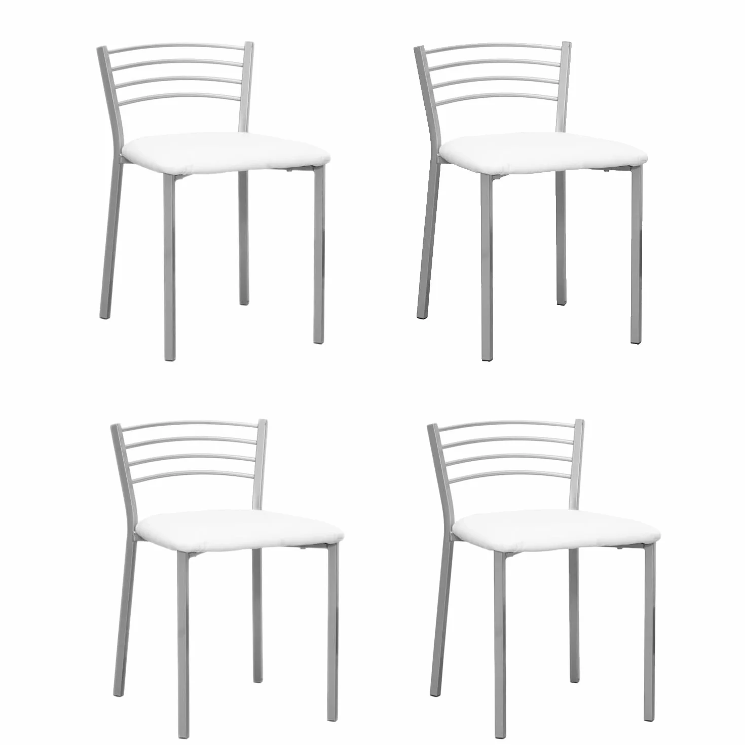 Shiito | Pack de 4 Taburetes de Cocina | Asientos de Polipiel Blanco | Modelo SINTRA