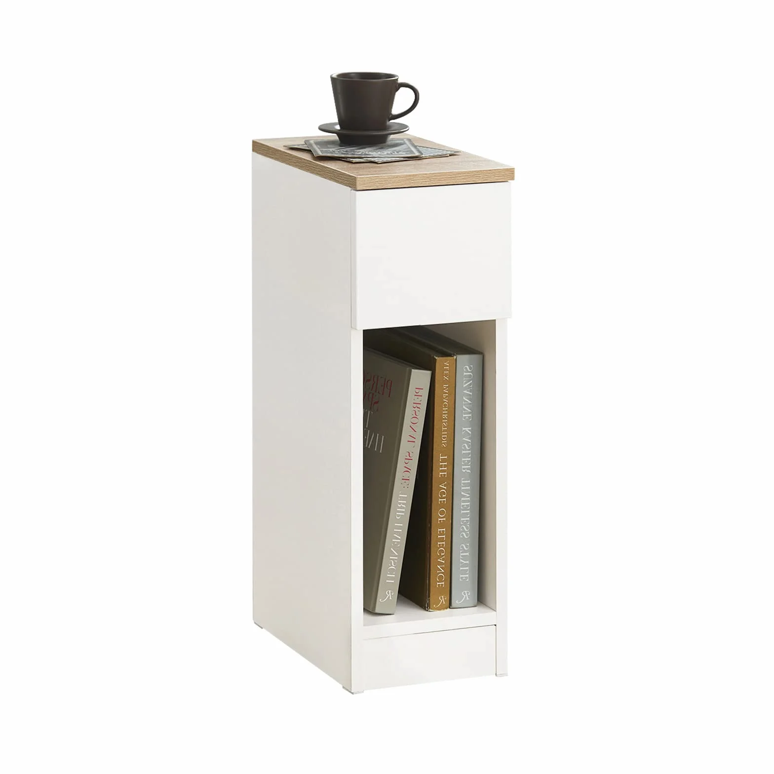 SoBuy Mesita de Noche Estrecha 20 cm con cajón Mesa de Noche ahorradora de Espacio & mesilla de Noche para Espacios pequeños Dormitorio salón Blanco 20x35x60 cm FBT111-WN