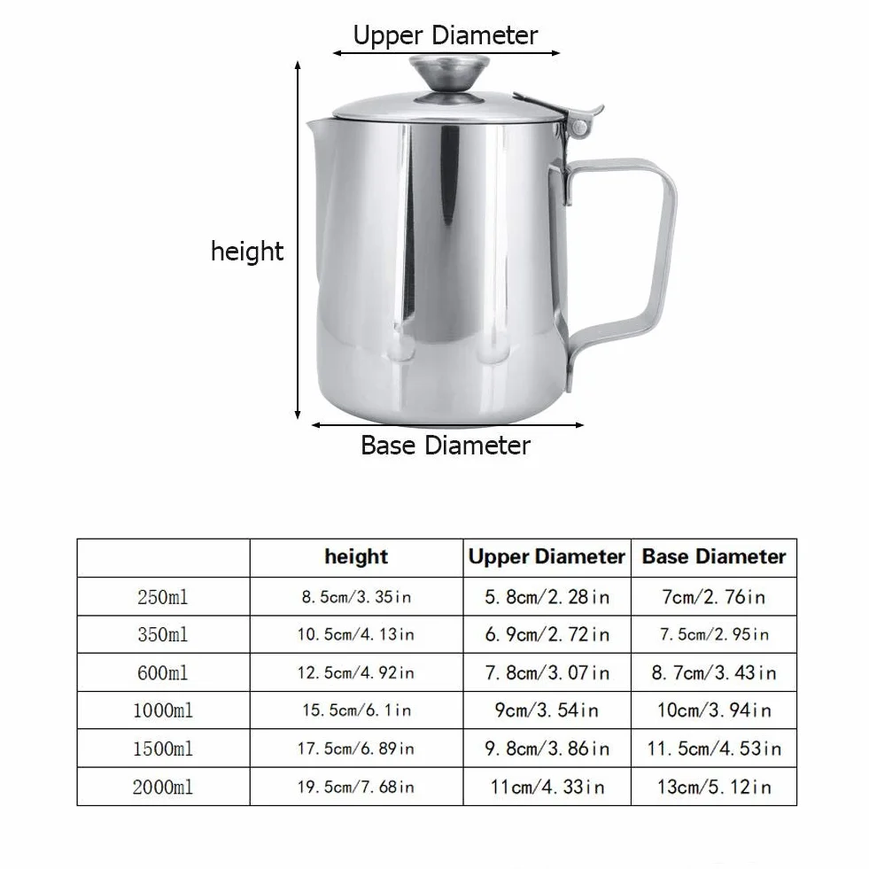 Jarra de Acero Inoxidable para Latte Coffee Art con Tapa y Asa 350mL