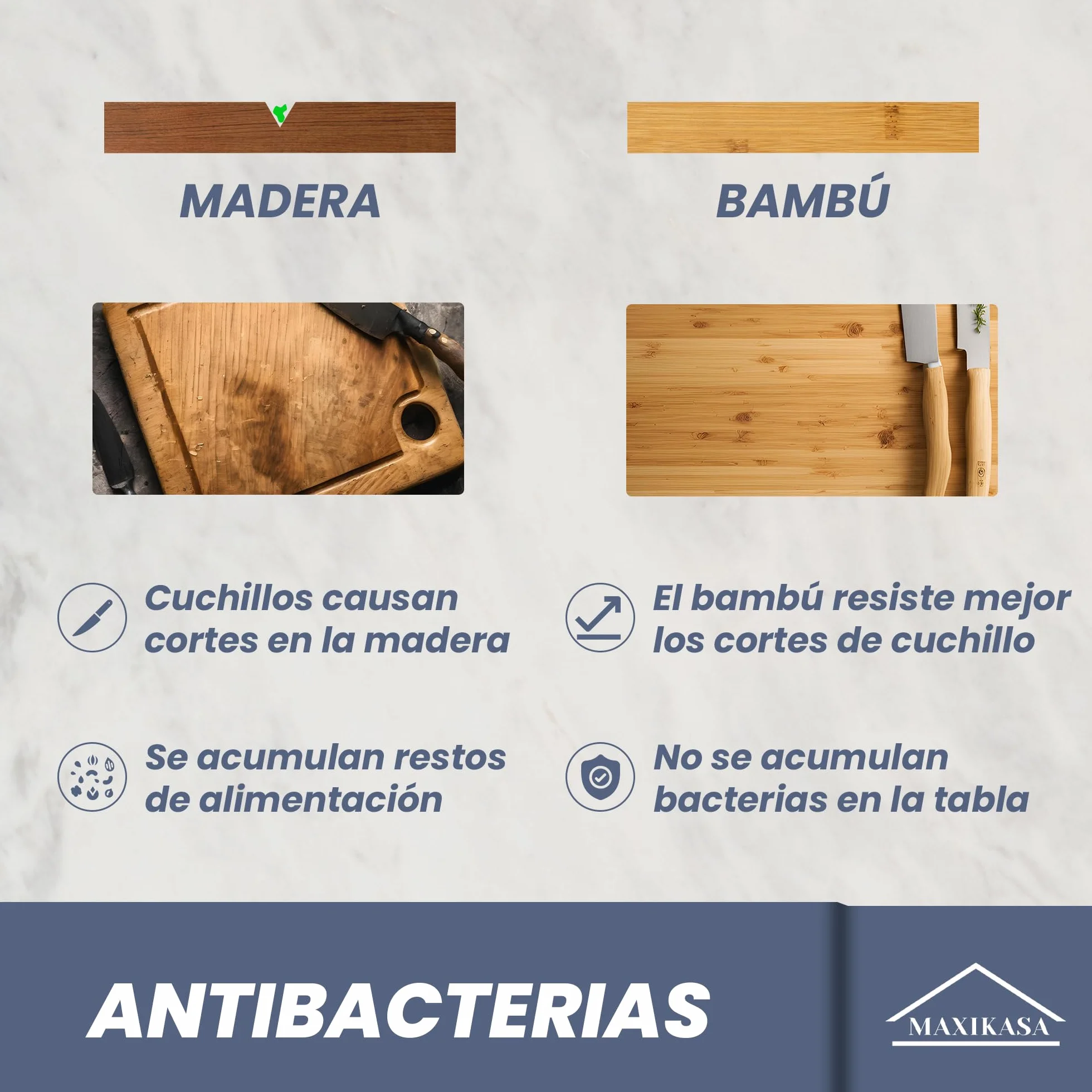 Tabla Cortar de Bambú Pack 2 uds 30x20cm Alta Resistencia