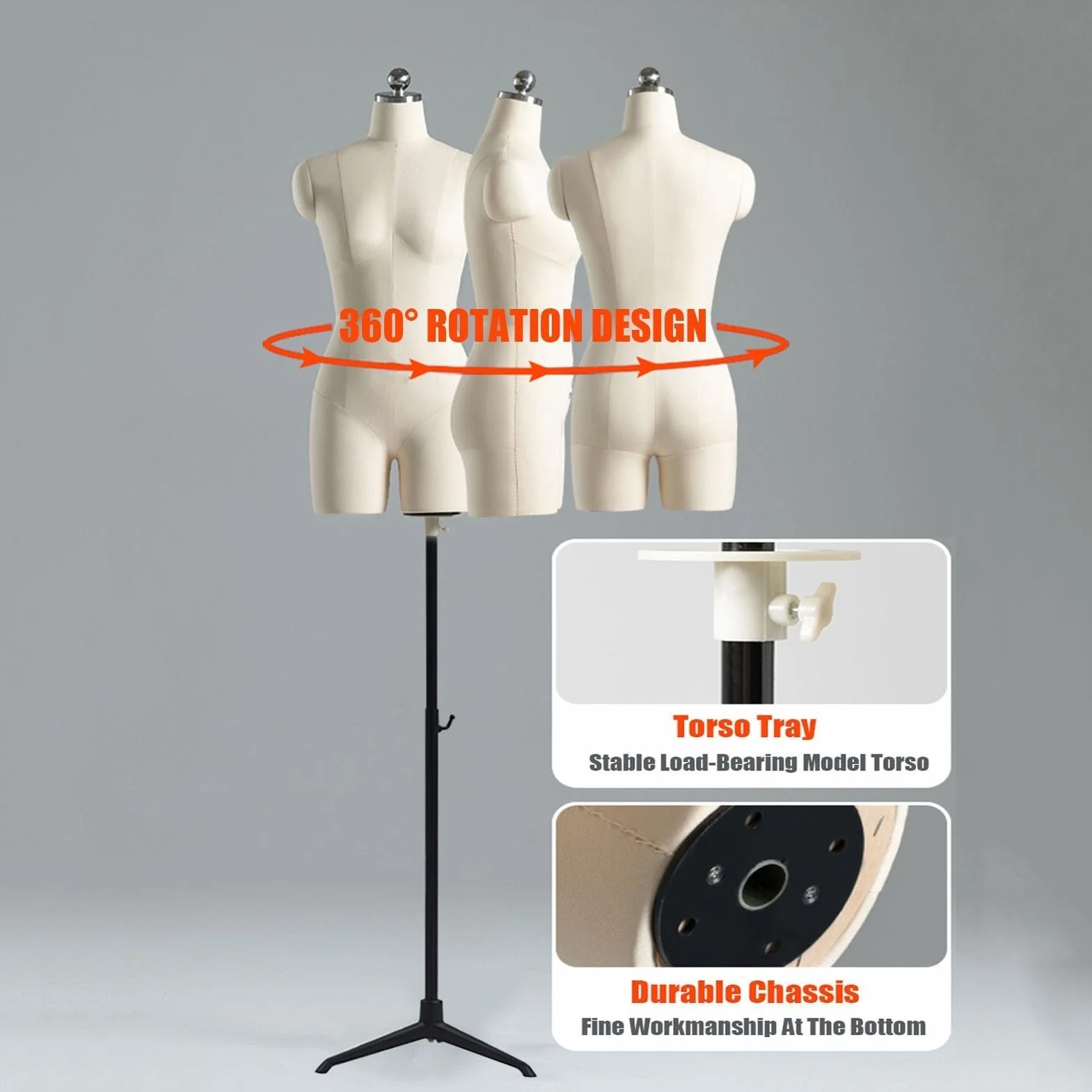 sdneNest Maniquí de costura femenino, torso, vestido para coser ropa, soporte ajustable para sastres, torso falso, beige, 82