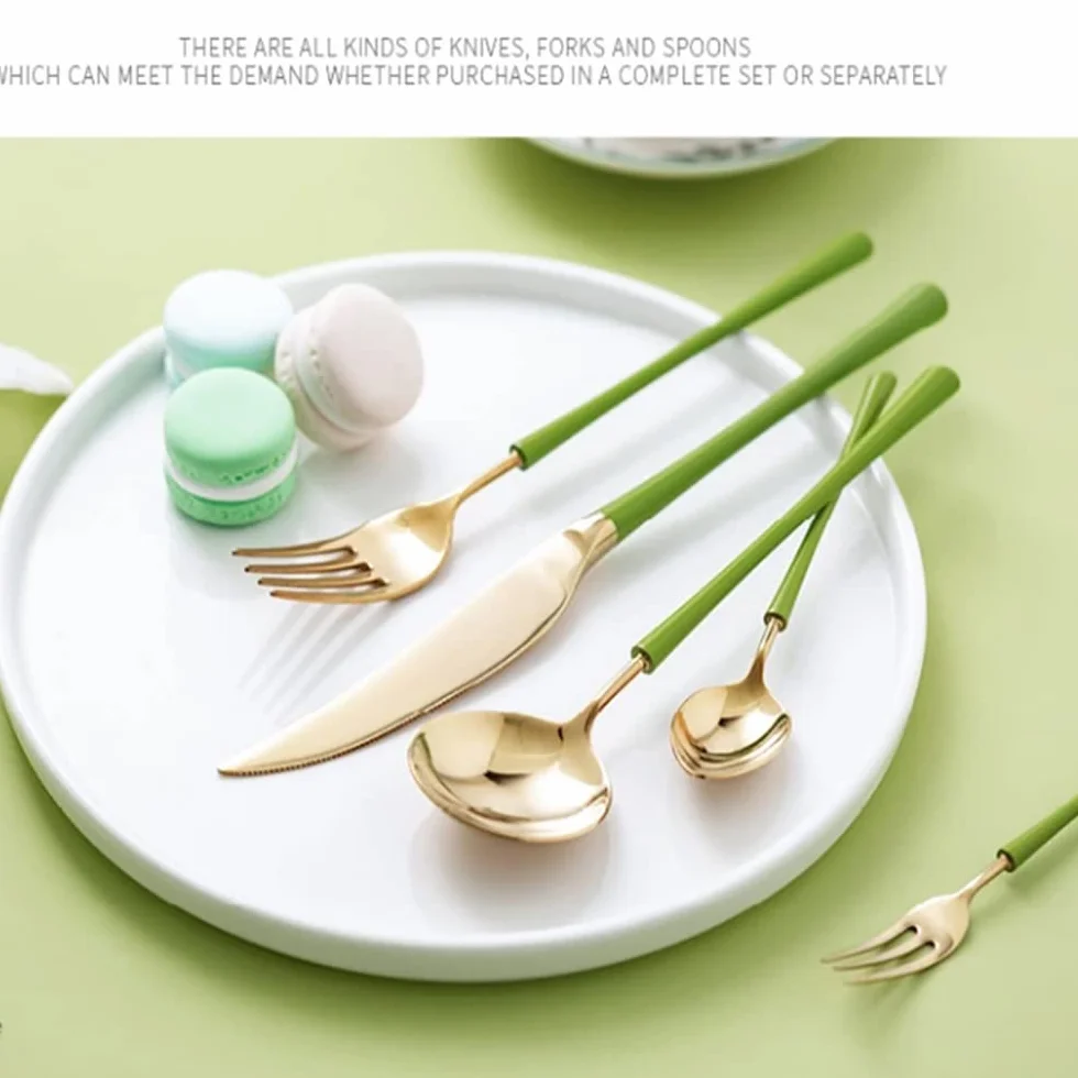 Cubertería para 12 Personas, 72 Piezas - Cubertería de Acero Inoxidable, Pulido Espejo.Cubertería de Lujo Diseño clásico y Simple,Cubertería de Lujo,Verde (72 Piezas)