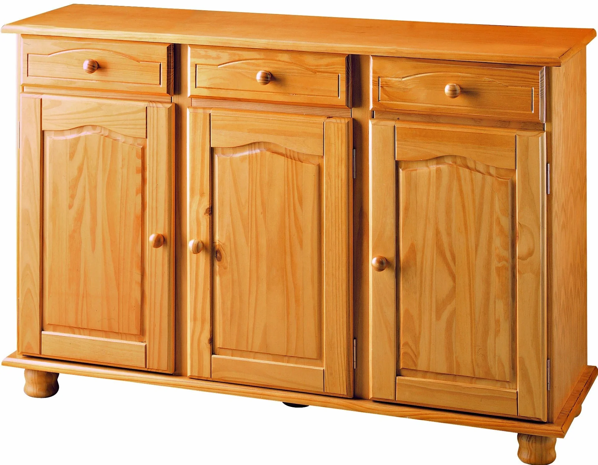 Moblit, Aparador 3 Puertas y 3 Cajones, Pino Macizo, Color Miel, Serie Canet 86x130x42 cm, (AltoxAnchoxFondo)