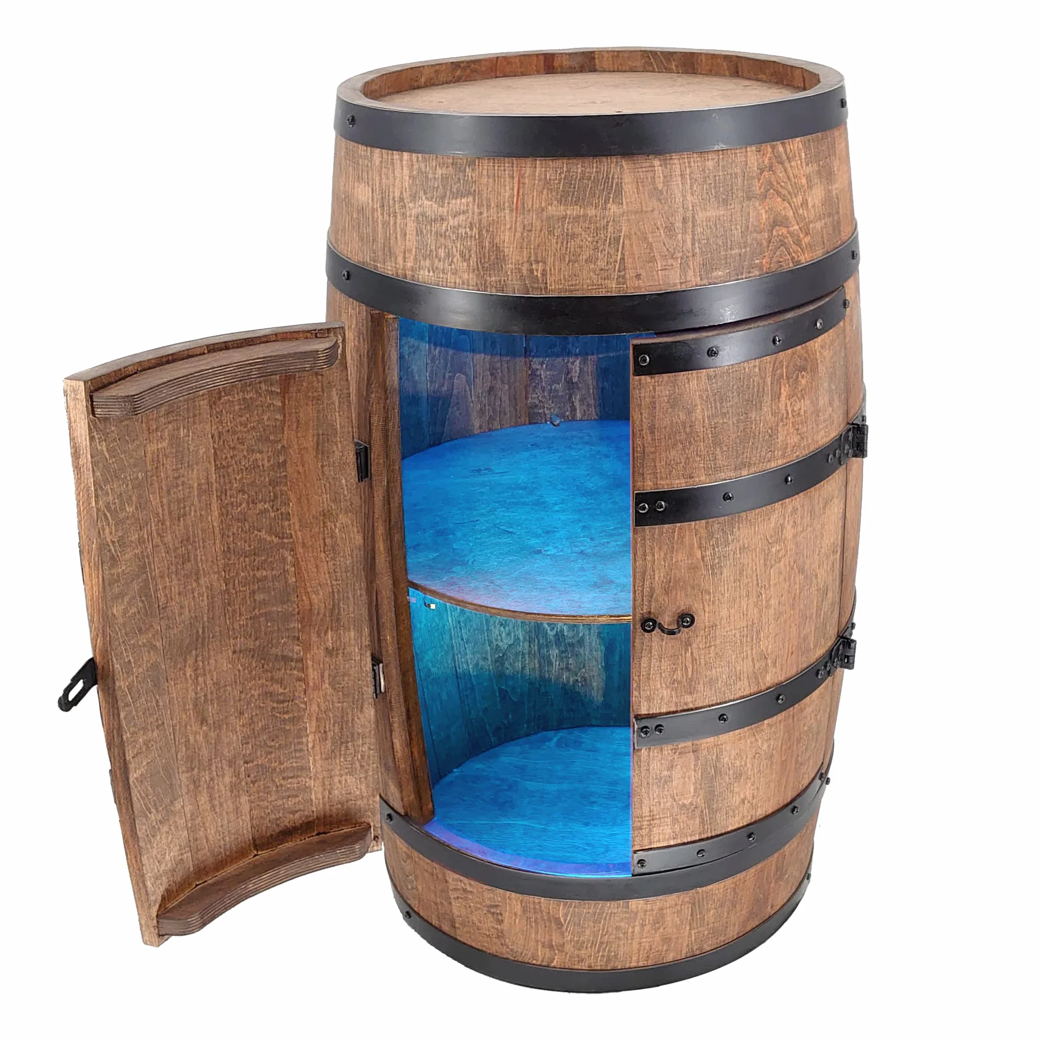 Creative Cooper Botellero de Madera con Puerta con LED RGB– Armario con Alcohol, Madera – Barril de Madera – Muebles de Barril – Soporte para Vino – Barril de Vino – Barril con Puerta – 80cm (wenge)