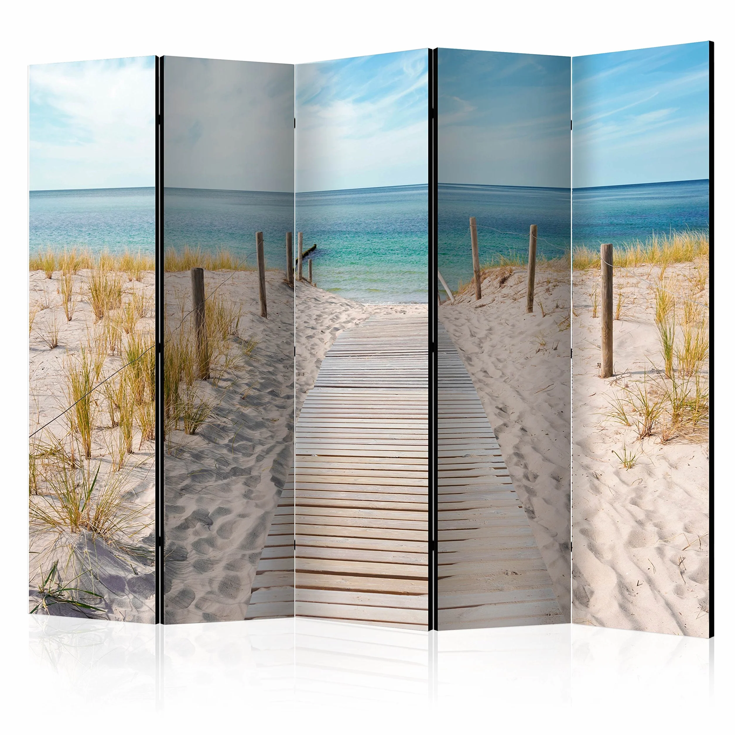 murando Biombo Acústico Playa Mar Tropical 225x172 cm Impresion Bilateral en el Lienzo de TNT con Espuma acústica Separador de Espacio Pared Espanol Panel Home Office c-B-0362-z-c