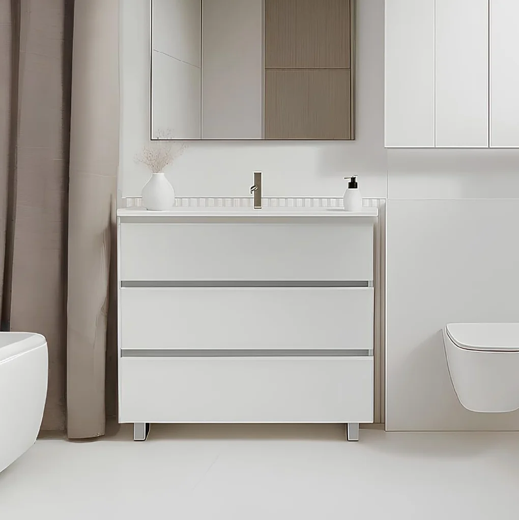 Mueble Baño con Lavabo 80 cm Compacto Preinstalado con Pie de Porcelana