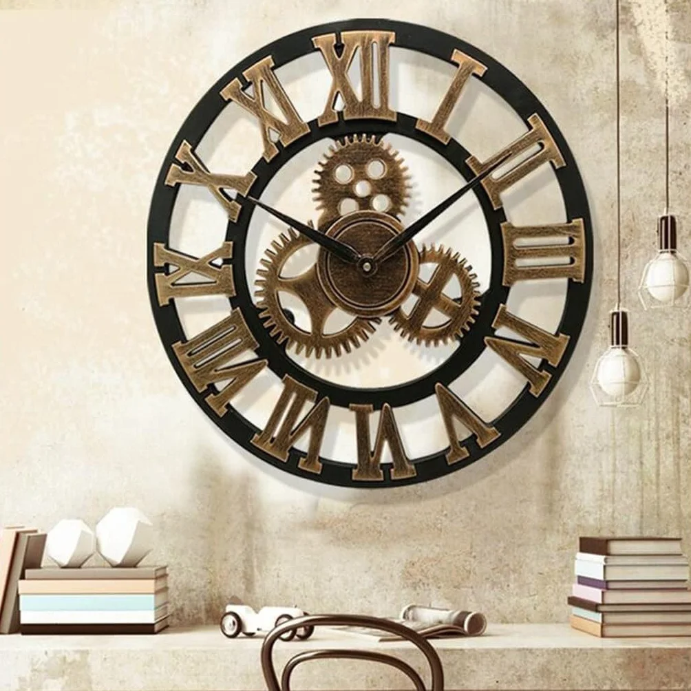 Reloj de Pared de Estilo Industrial Retro Grande Reloj de Pared de Madera para el hogar Decorativo para la Pared de la Barra de la Oficina de la Sala de Estar (Color: A, Tamaño: 30 cm) (D 40 cm)
