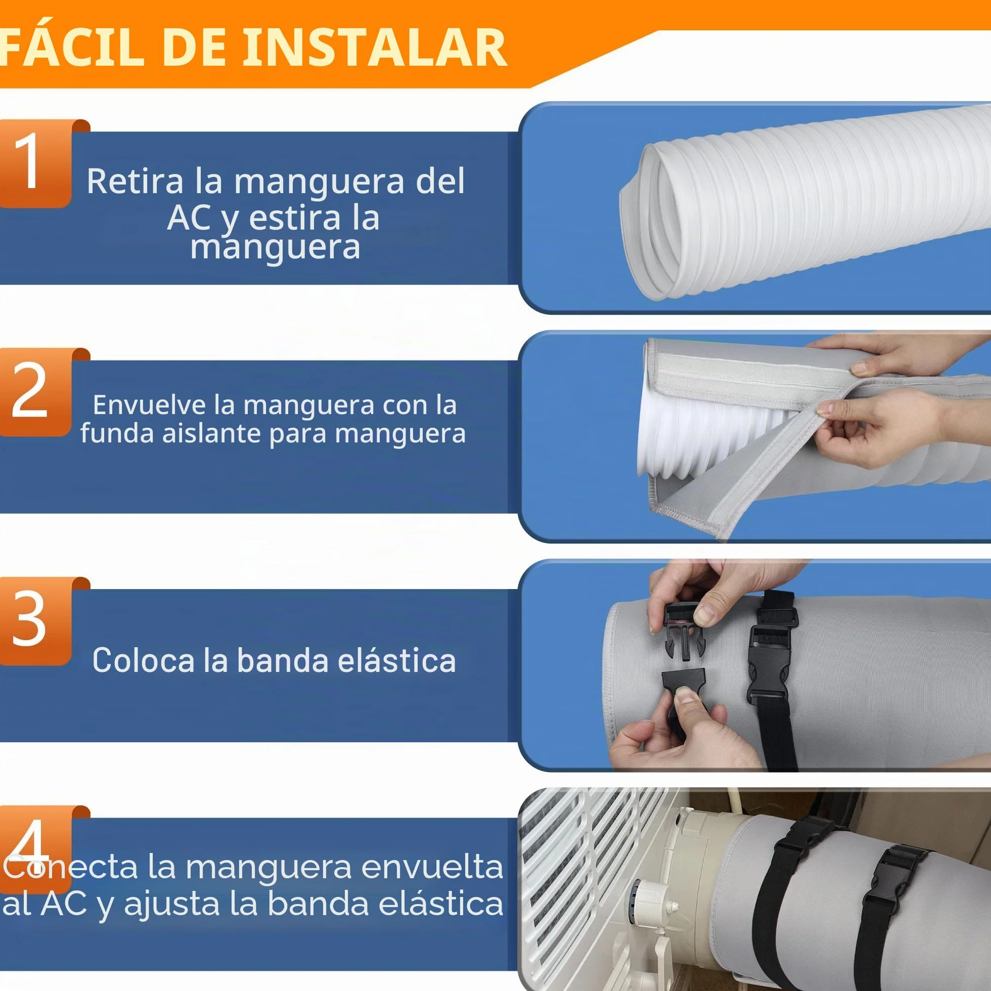 Funda de aislamiento portátil para manguera de aire acondicionado, cubierta aislada 5-5.9 pulgadas, 3 correas