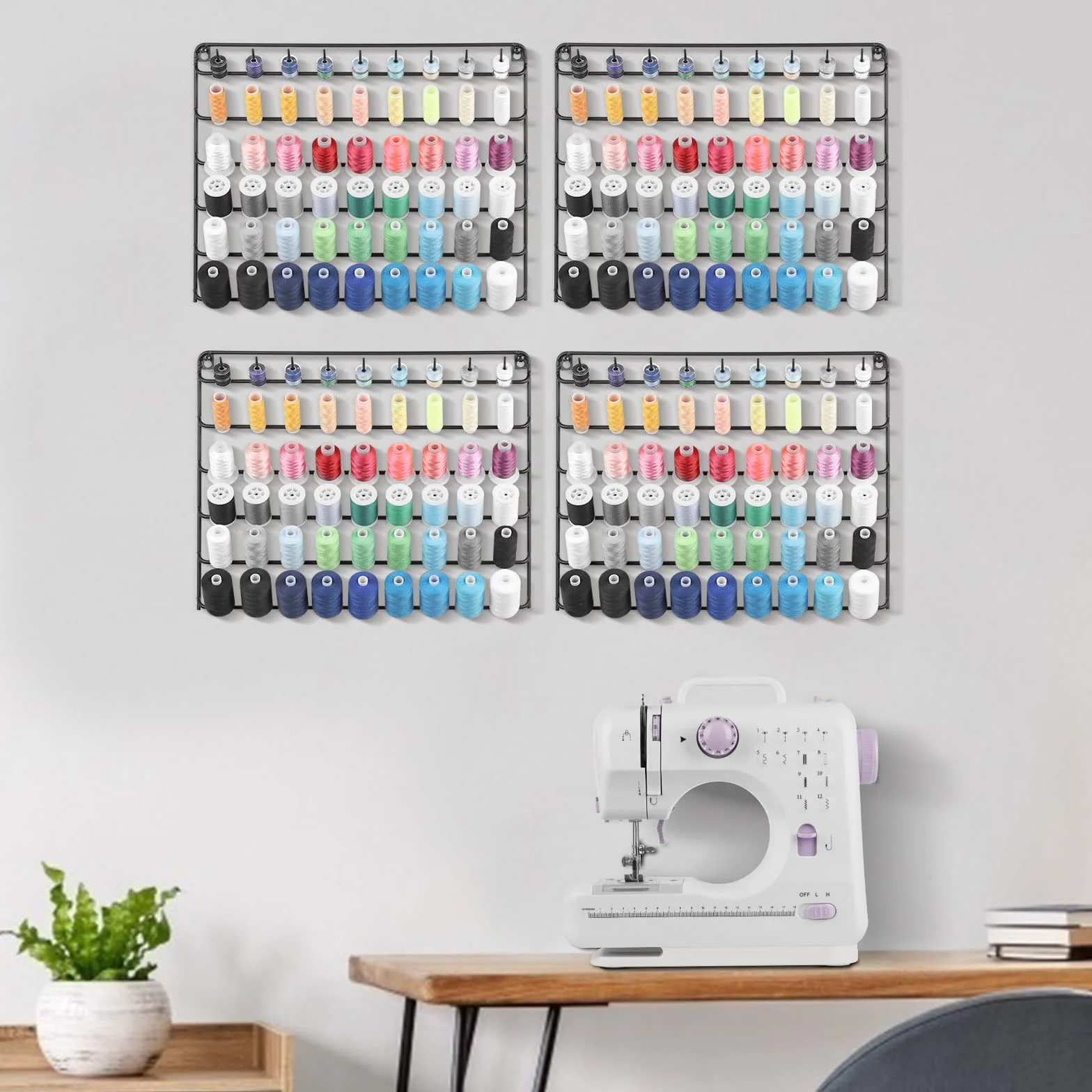 54 Soporte de Bobinas de carreter Set, Estante para Hilo de Coser, Organizador de Bobinas de Hilo, 6 Capas, Herramientas de Costura Artesanal para Acolchar, Bordar, Joyería (4, Negro)